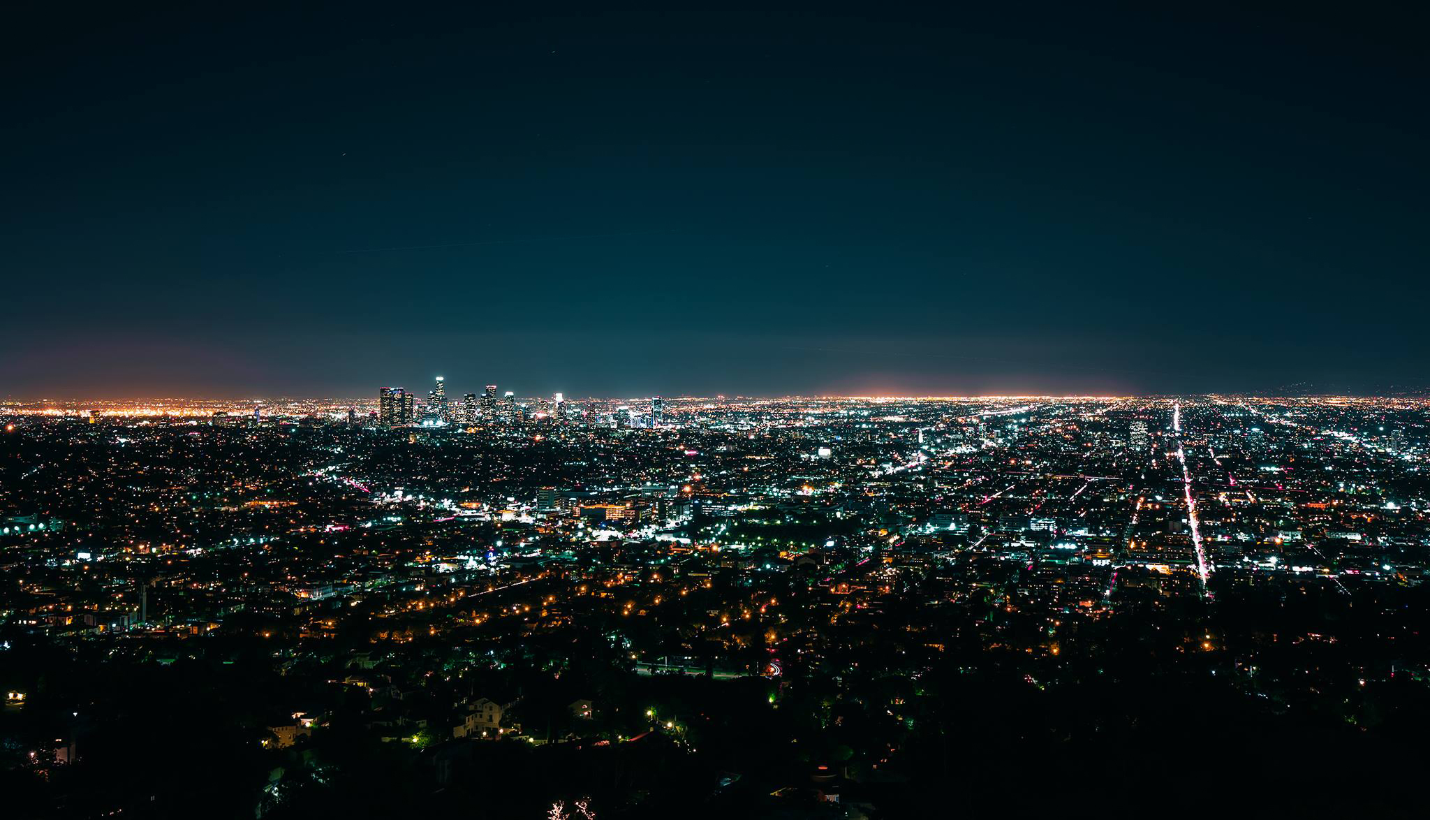 Обои ночь, огни, пейзаж, калифорния, лос-анджелес, night, lights, landscape, ca, los angeles разрешение 2048x1174 Загрузить