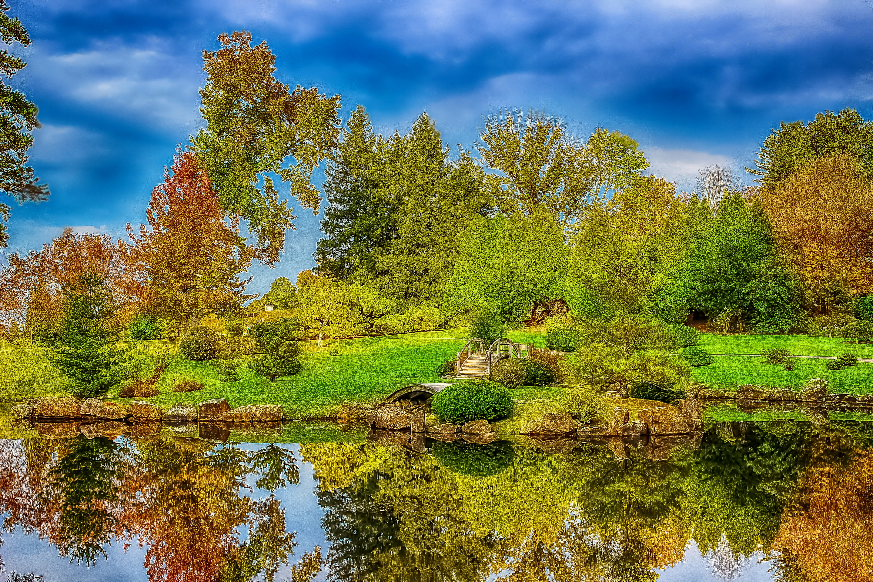 Обои деревья, озеро, отражение, пейзаж, парк, осень, trees, lake, reflection, landscape, park, autumn разрешение 2880x1920 Загрузить