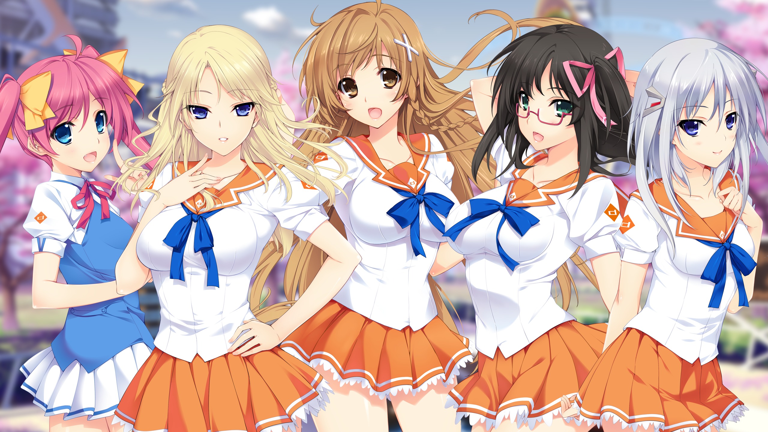 Скачать обои арт Suenaga Haruka Shirasawa Chitose улыбка Yumeno Kizuna разрешение 2560x1440