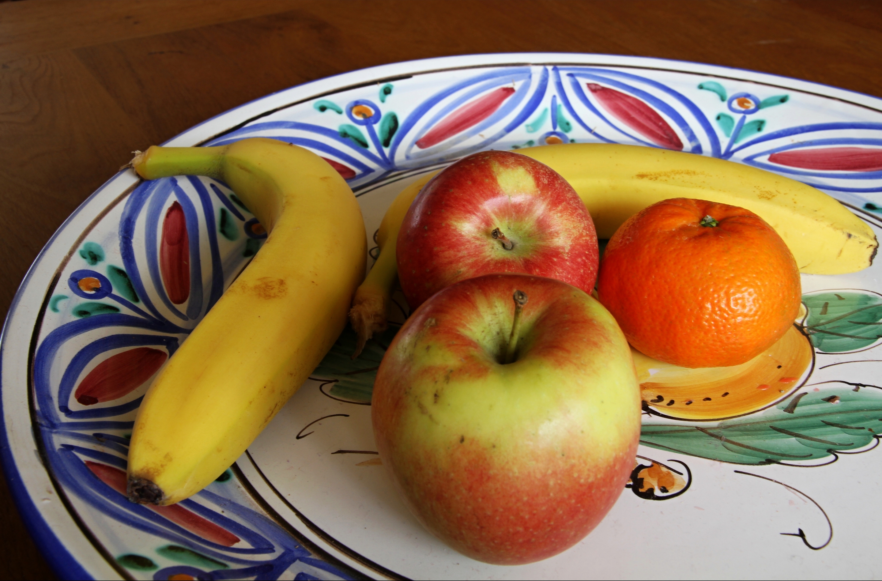 Обои фрукты, яблоки, мандарин, банан, блюдо, fruit, apples, mandarin, banana, dish разрешение 2880x1897 Загрузить