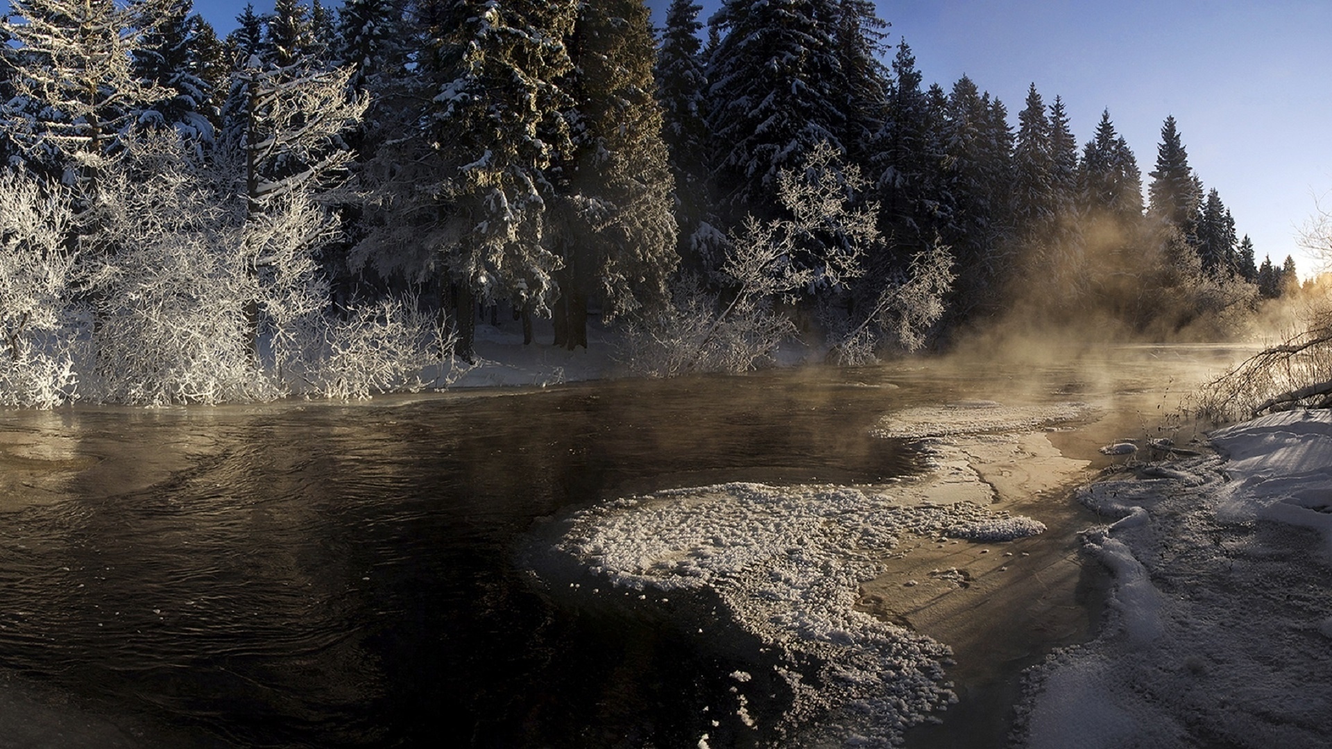 Обои река, снег, зима, ели, карелия, river, snow, winter, ate, karelia разрешение 1920x1080 Загрузить