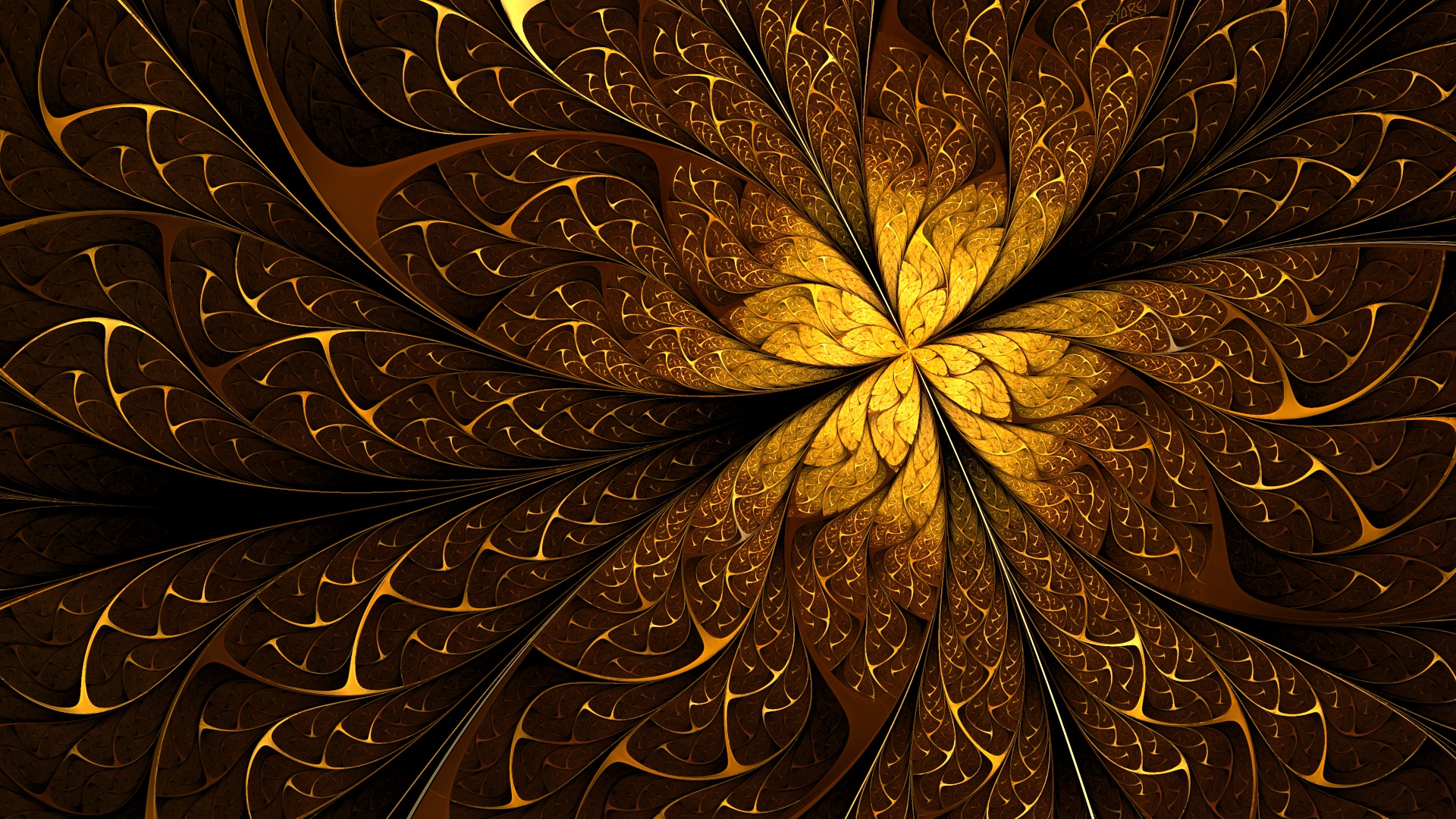 Обои абстракция, линии, узоры, золото, фрактал, abstraction, line, patterns, gold, fractal разрешение 1920x1080 Загрузить