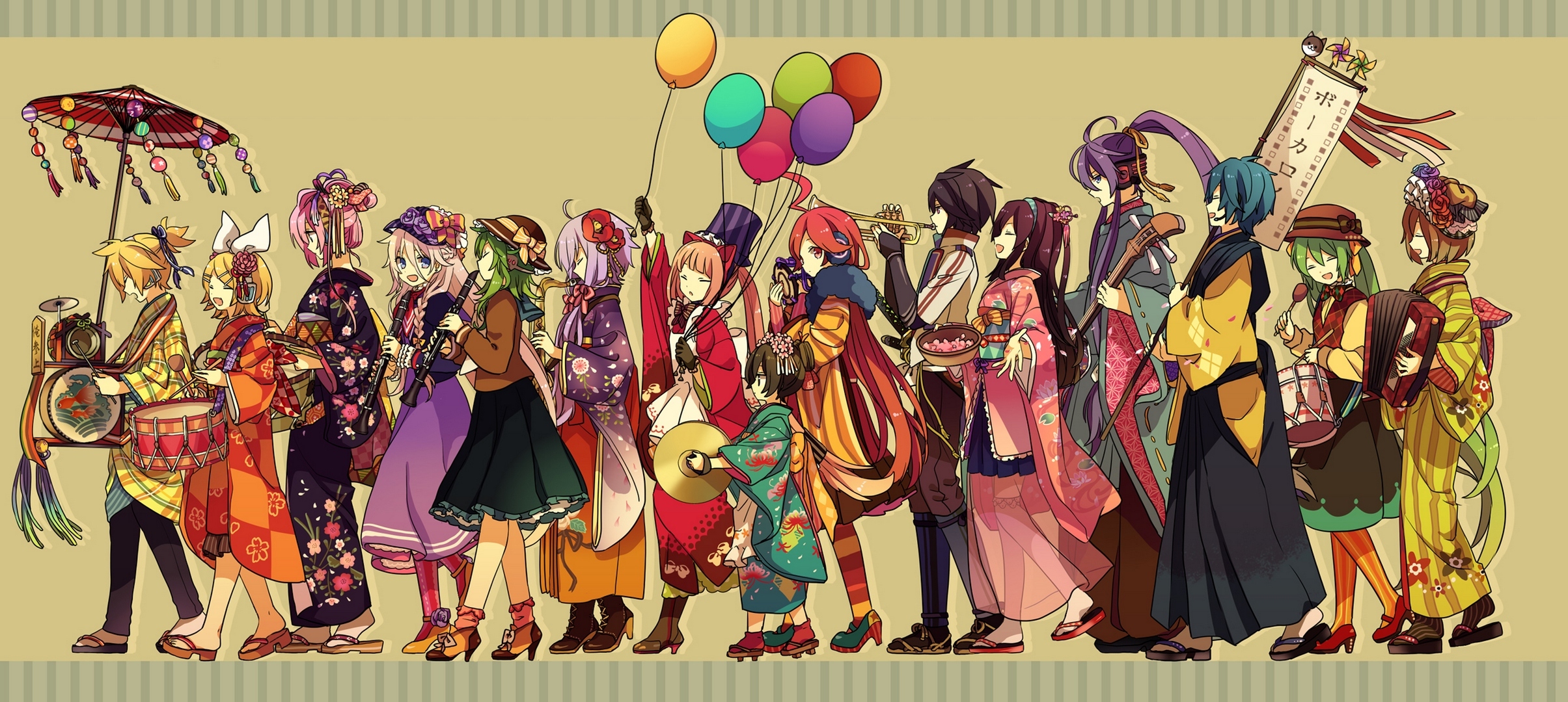 Обои арт, gumi, kaai yuki, девушки, kamui gakupo, mizki, вокалоид, nekomura iroha, vy2, megurine luka, мики, kagamine rin, ия, мику хацунэ, kagamine len, kaito, meiko, yuzuki yukari, akiyoshi, tama-pete, art, girls, vocaloid, miki, ia, hatsune miku разрешение 2409x1080 Загрузить