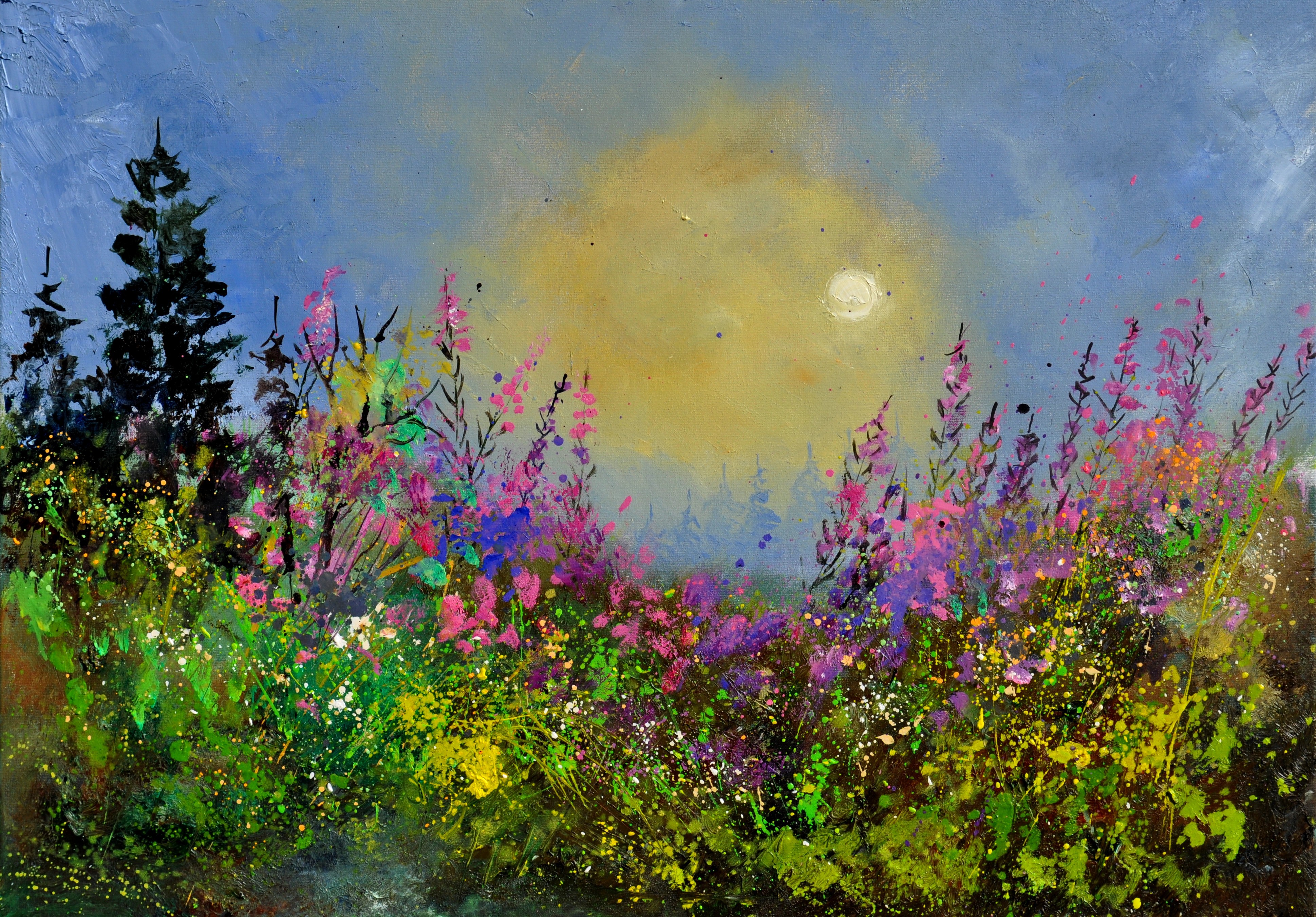 Передний картины. Pol Ledent картины луг. Солнечный пейзаж живопись. Цветочный луг живопись. Цветы на фоне пейзажа в живописи.