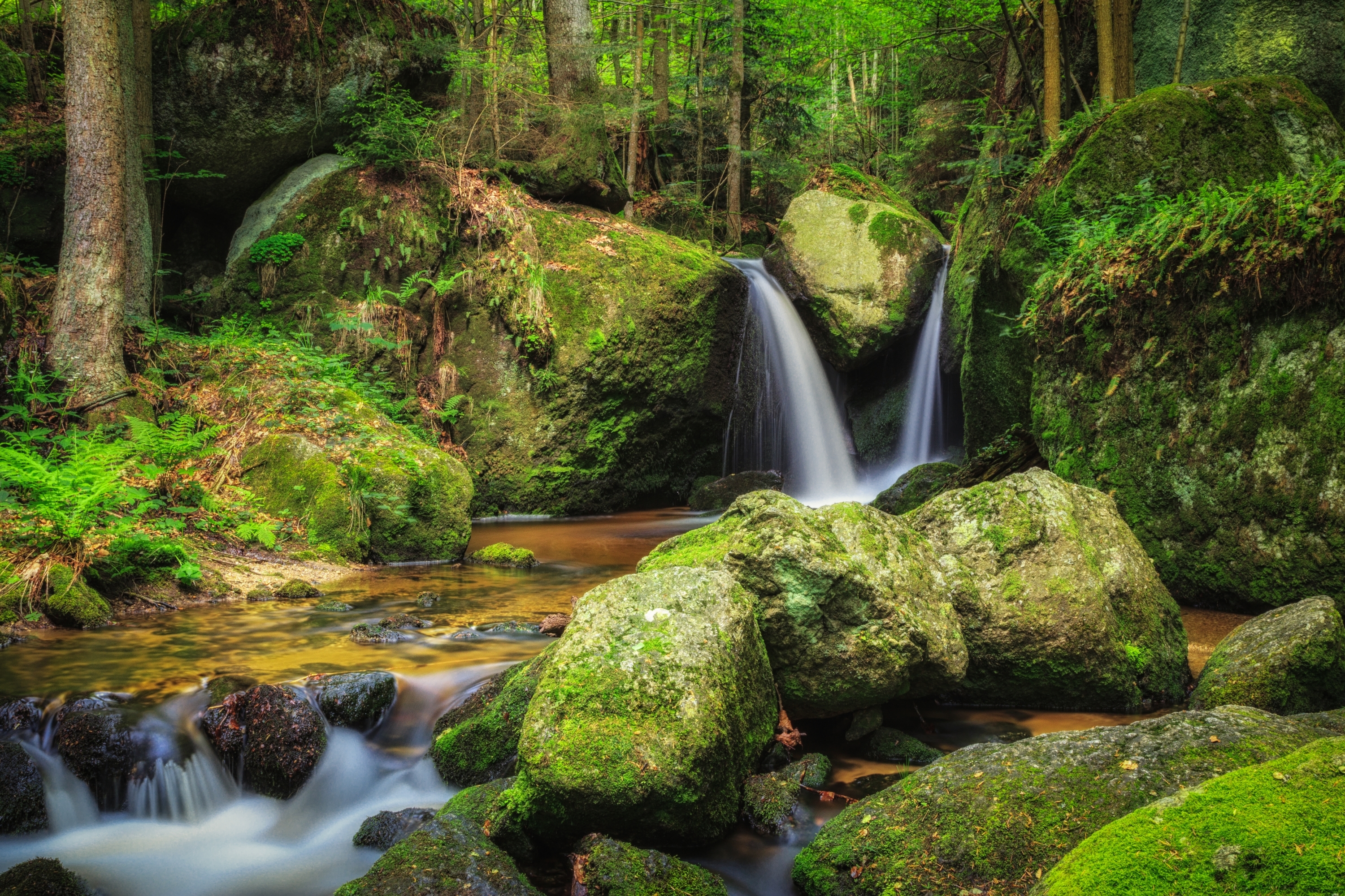 природа водопад трава река скалы бесплатно