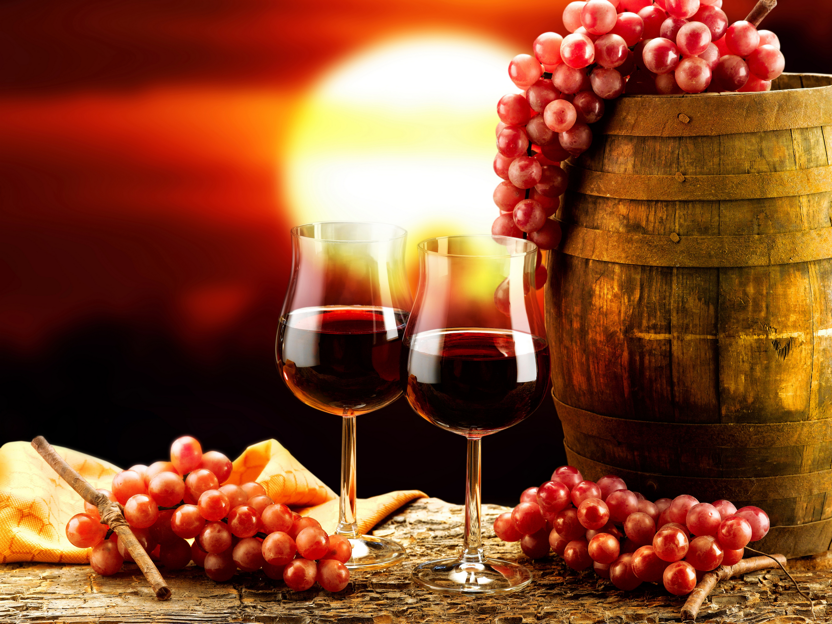 Обои фон, виноград, красный, вино, бокалы, бочонок, background, grapes, red, wine, glasses, barrel разрешение 2880x2160 Загрузить