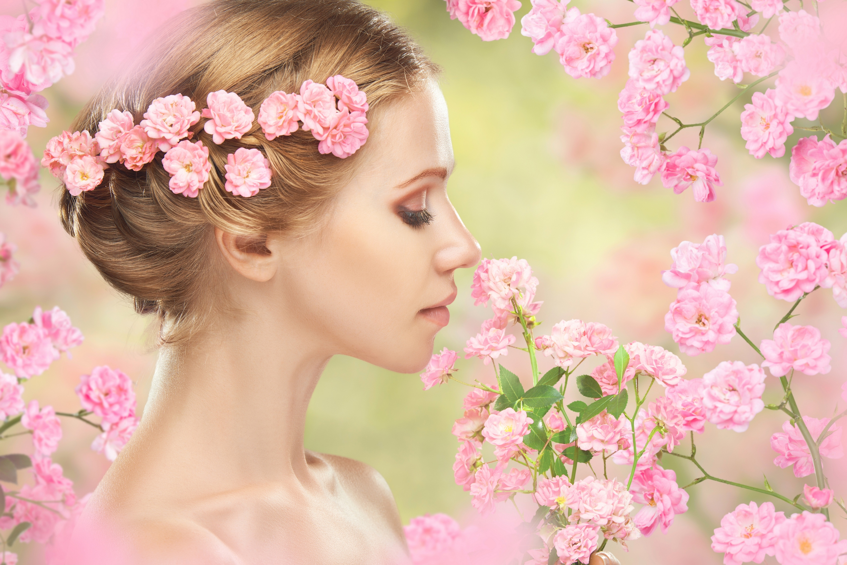 девушка блондинка весна венок цветы бесплатно