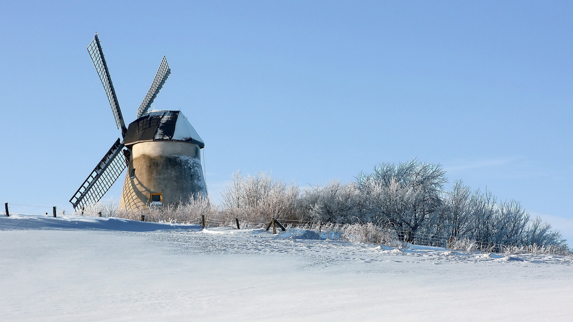 Обои зима, ветряная мельница, winter, windmill разрешение 1920x1080 Загрузить