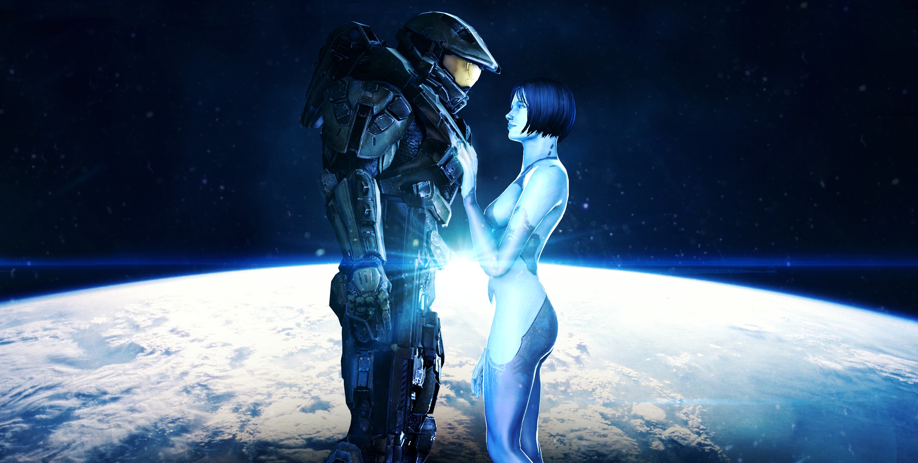 Обои космос, нимб, cortana, john-117, master chief, space, halo разрешение 3052x1541 Загрузить