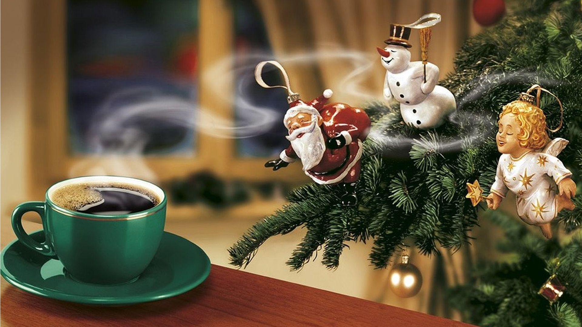 Обои новый год, елка, кофе, снеговик, рождество, санта, new year, tree, coffee, snowman, christmas, santa разрешение 1920x1080 Загрузить