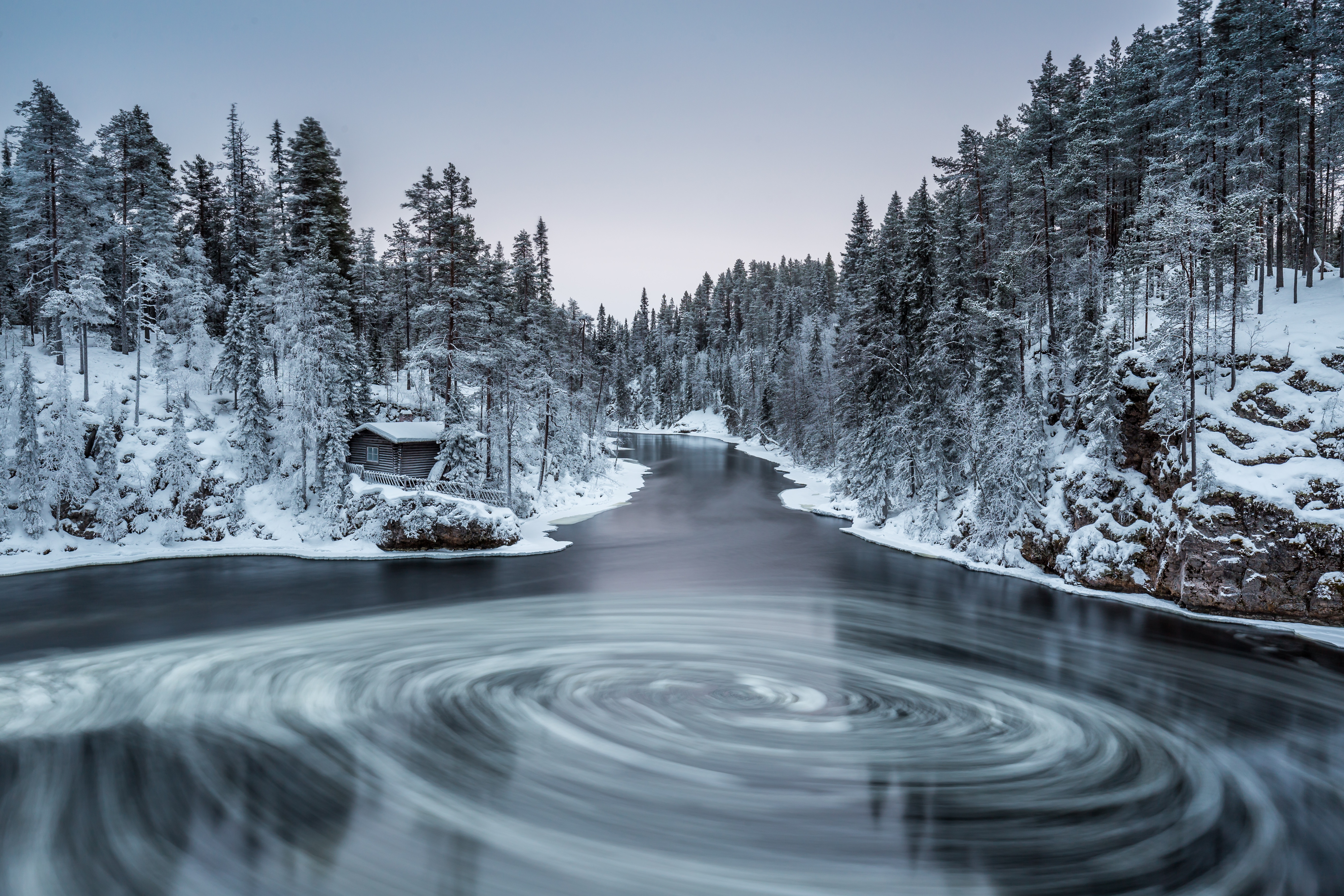 Обои река, природа, лес, зима, финляндия, myllykoski, kuusamo, river, nature, forest, winter, finland разрешение 5472x3648 Загрузить