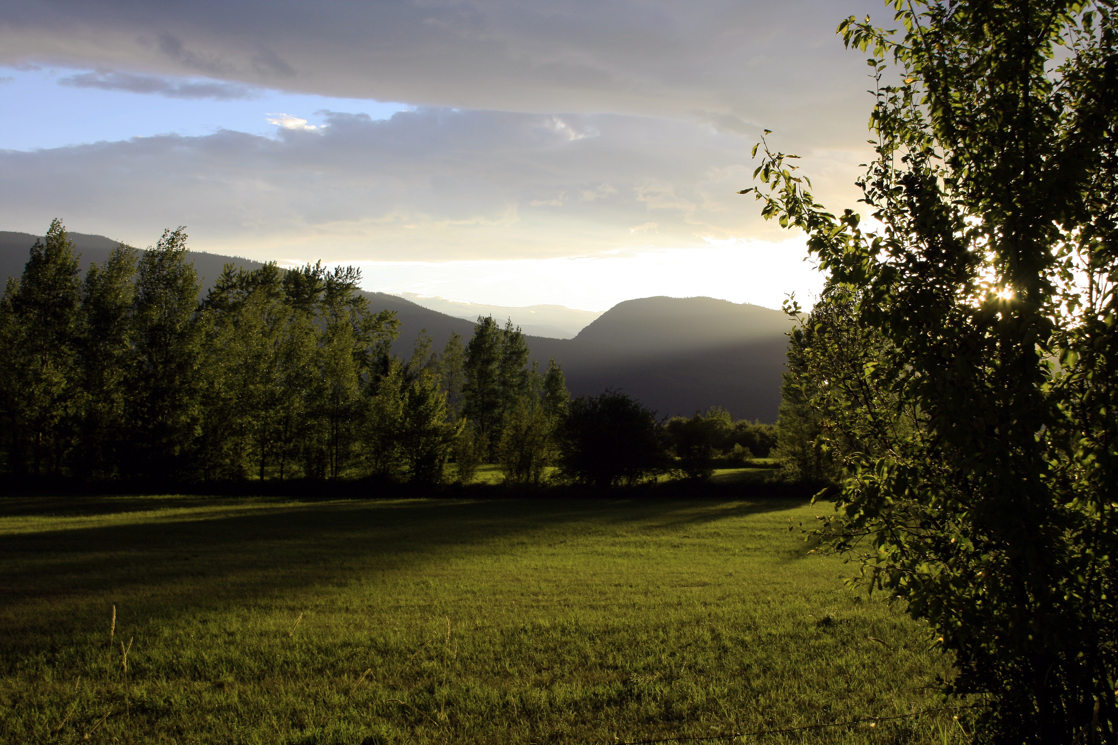 Обои небо, деревья, горы, природа, закат, поле, неба, деревь, на природе, the sky, trees, mountains, nature, sunset, field, sky разрешение 3888x2592 Загрузить