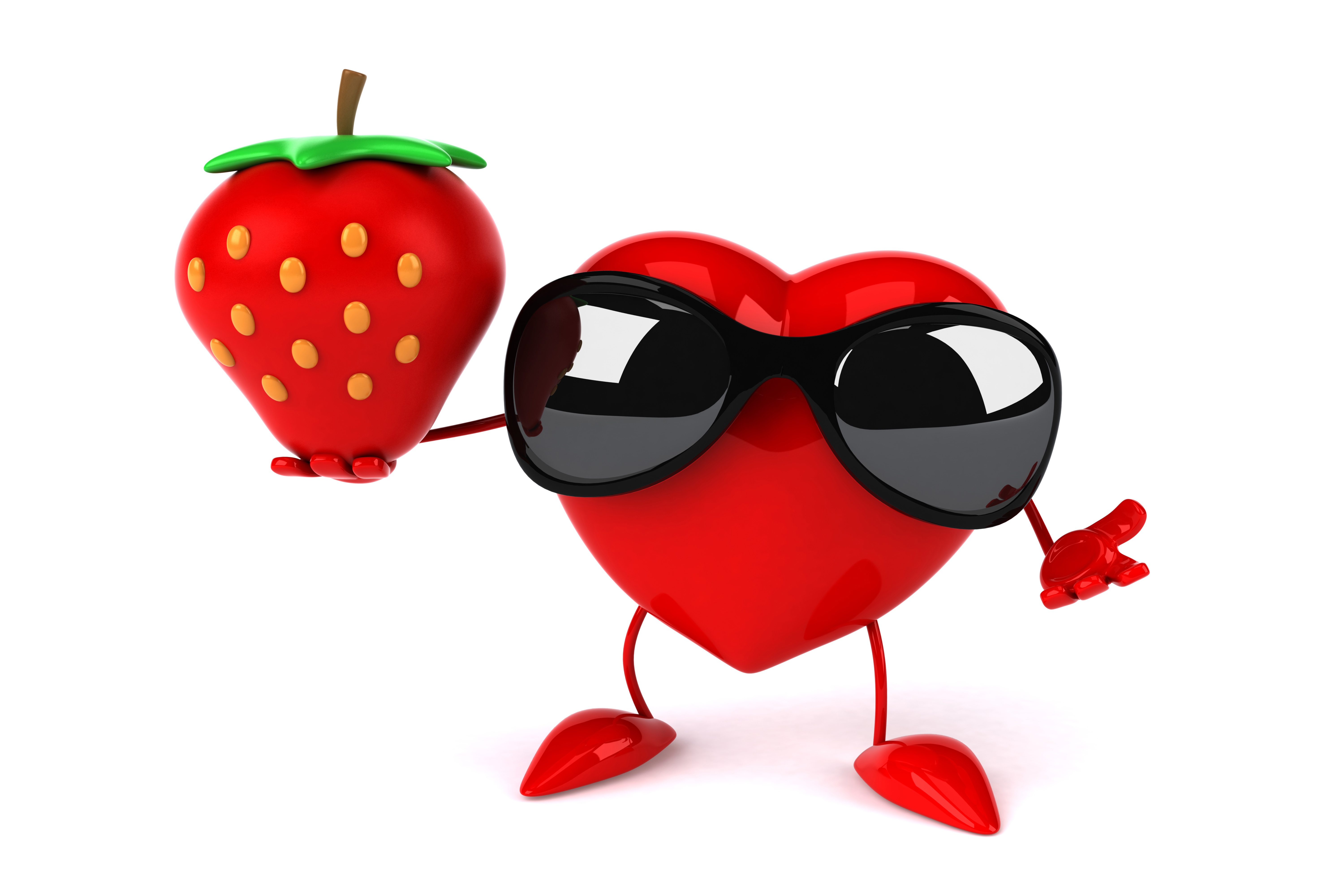 Обои клубника, очки, сердце, солнечные очки, 3d art, ренденринг, забавная, сердечка, strawberry, glasses, heart, sunglasses, rendering, funny разрешение 6000x4000 Загрузить