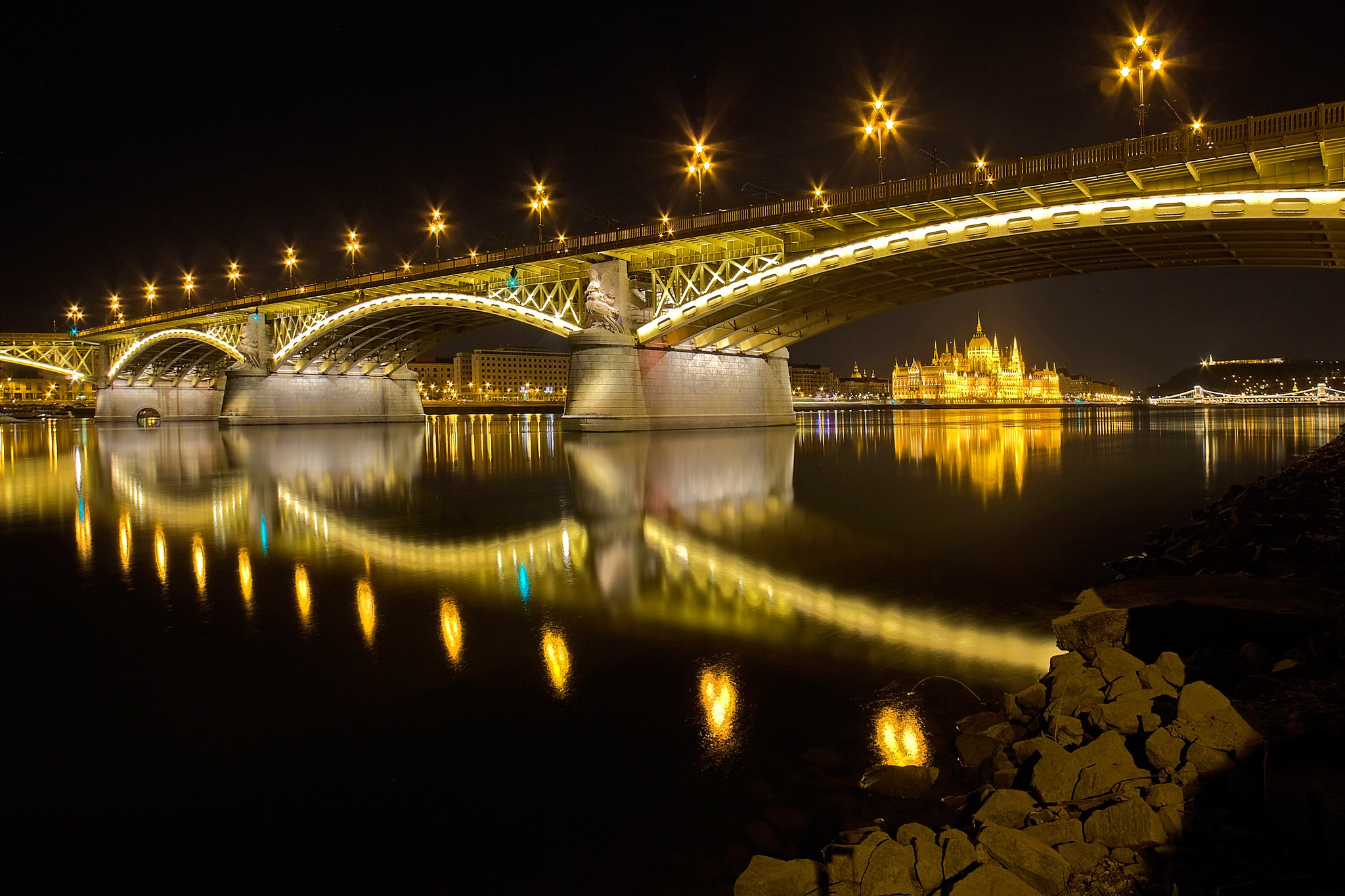 Ночной Будапешт мост Сечени