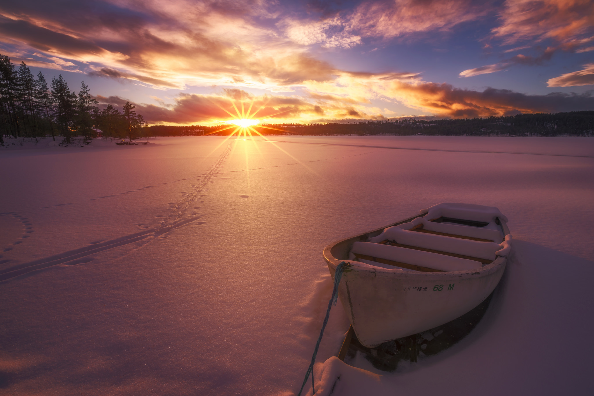 природа лодка зима снег скачать