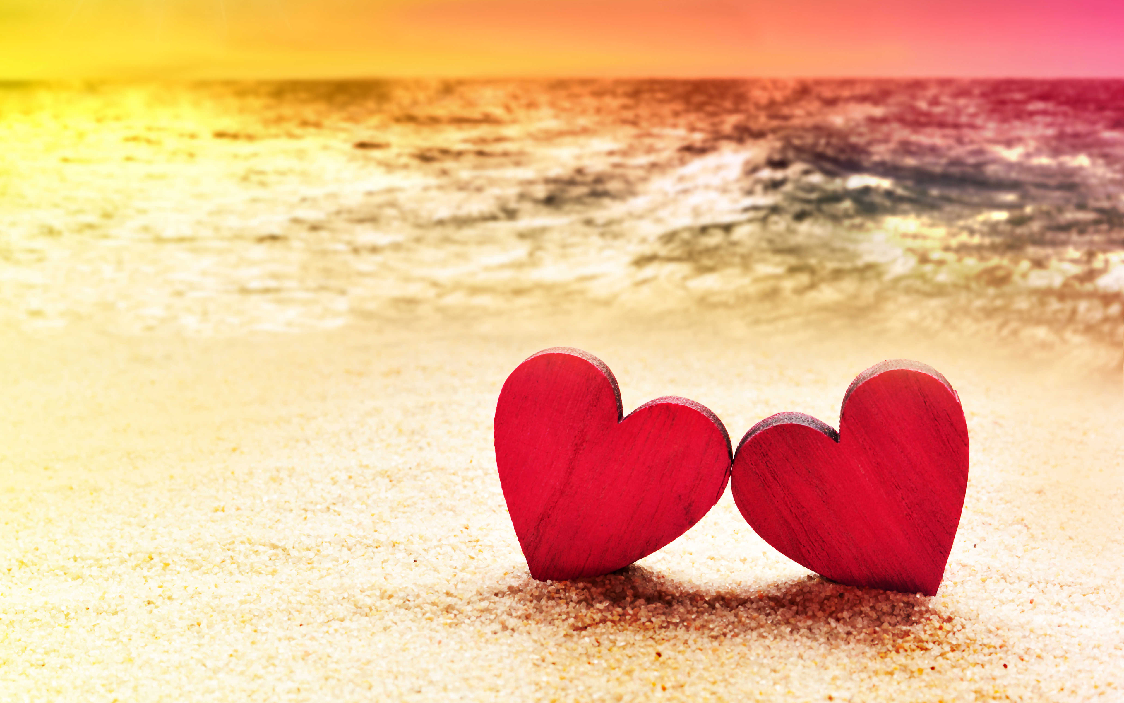 Обои закат, море, песок, пляж, сердце, сердечки, sunset, sea, sand, beach, heart, hearts разрешение 3840x2400 Загрузить