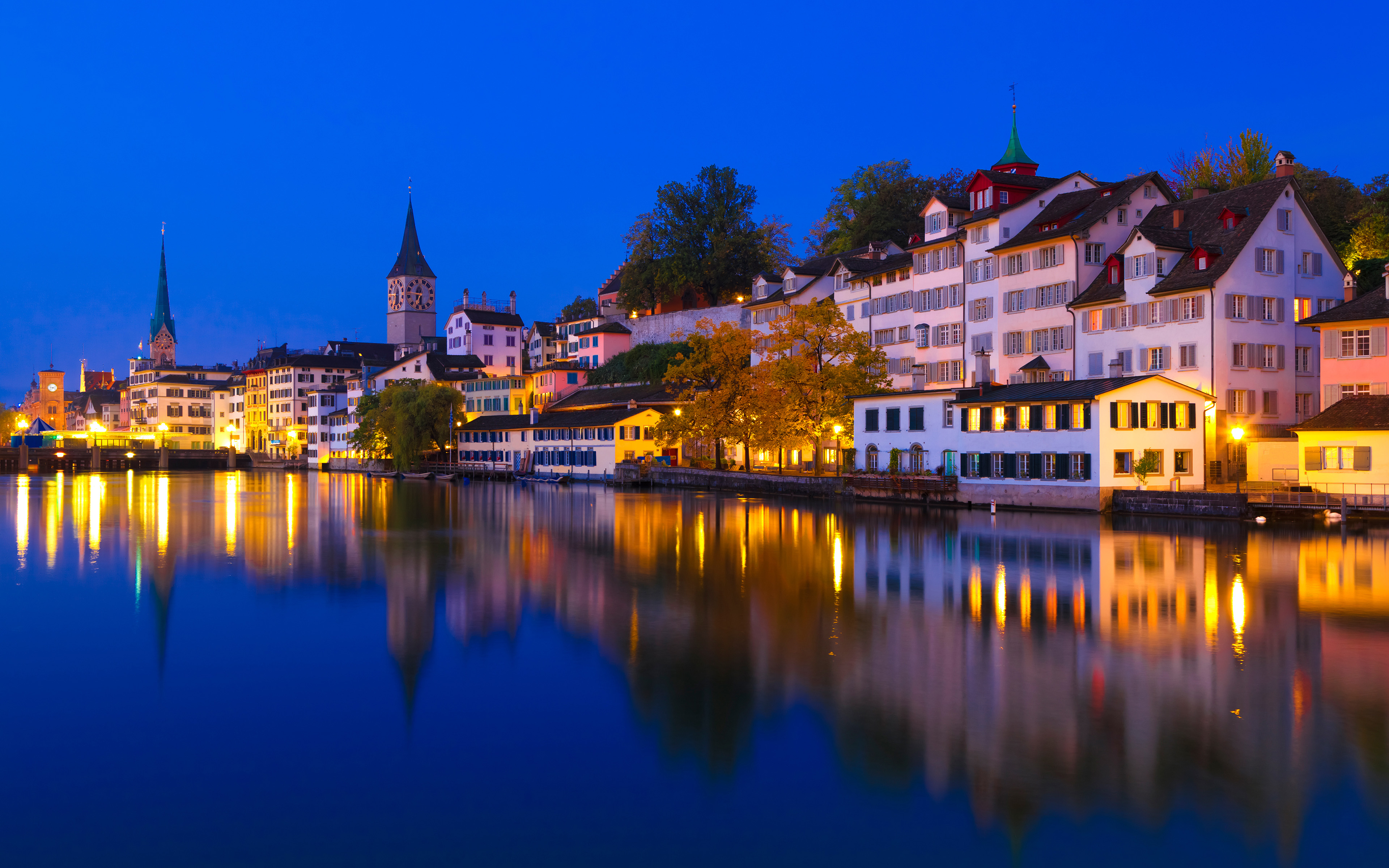 Обои ночь, огни, город, швейцария, европа, цюрих, night, lights, the city, switzerland, europe, zurich разрешение 3840x2400 Загрузить