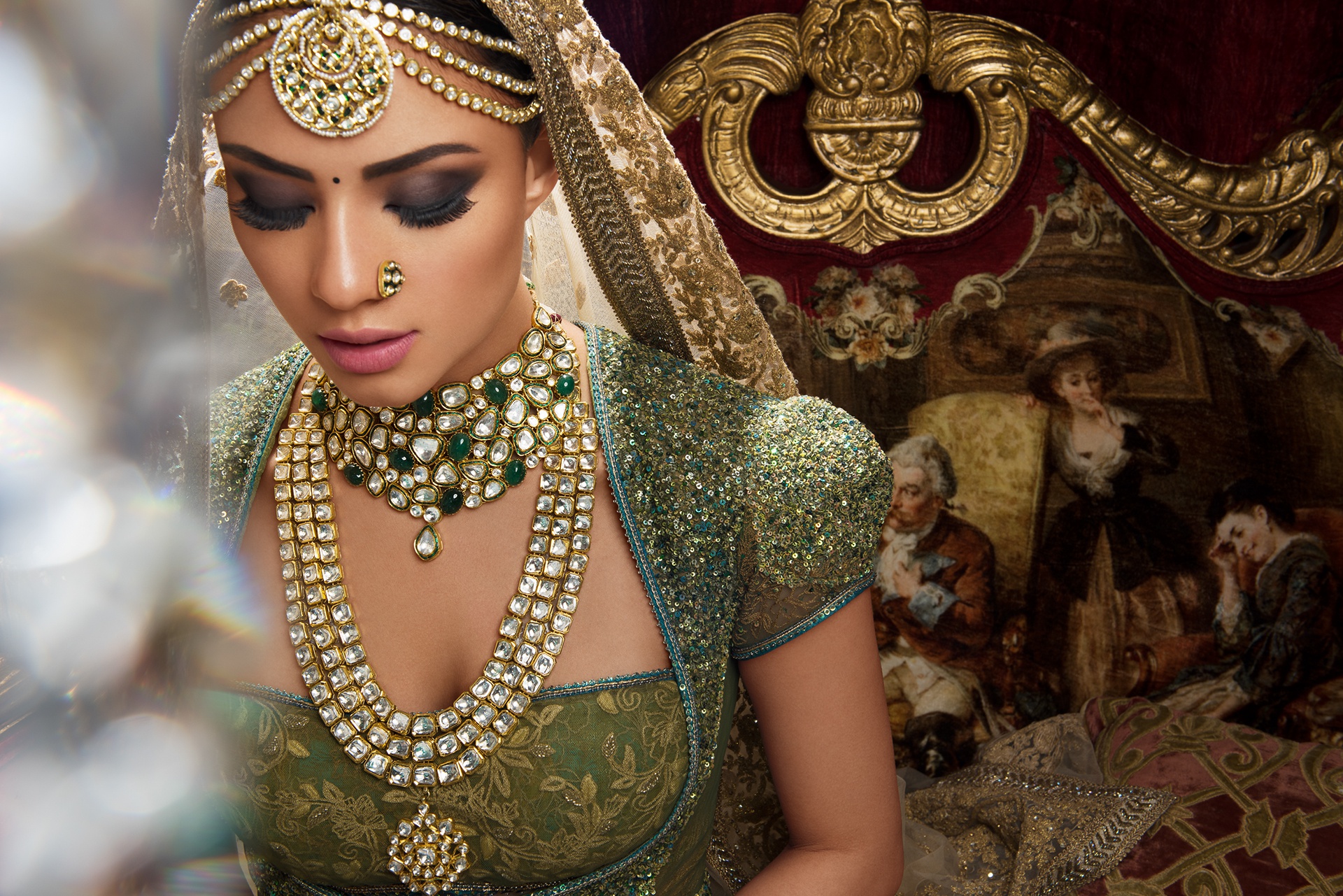 Обои индийская, глаза, ювелирные изделия, украшения, девушка, платье, модель, губы, лицо, макияж, indian, eyes, jewelry, decoration, girl, dress, model, lips, face, makeup разрешение 1920x1281 Загрузить