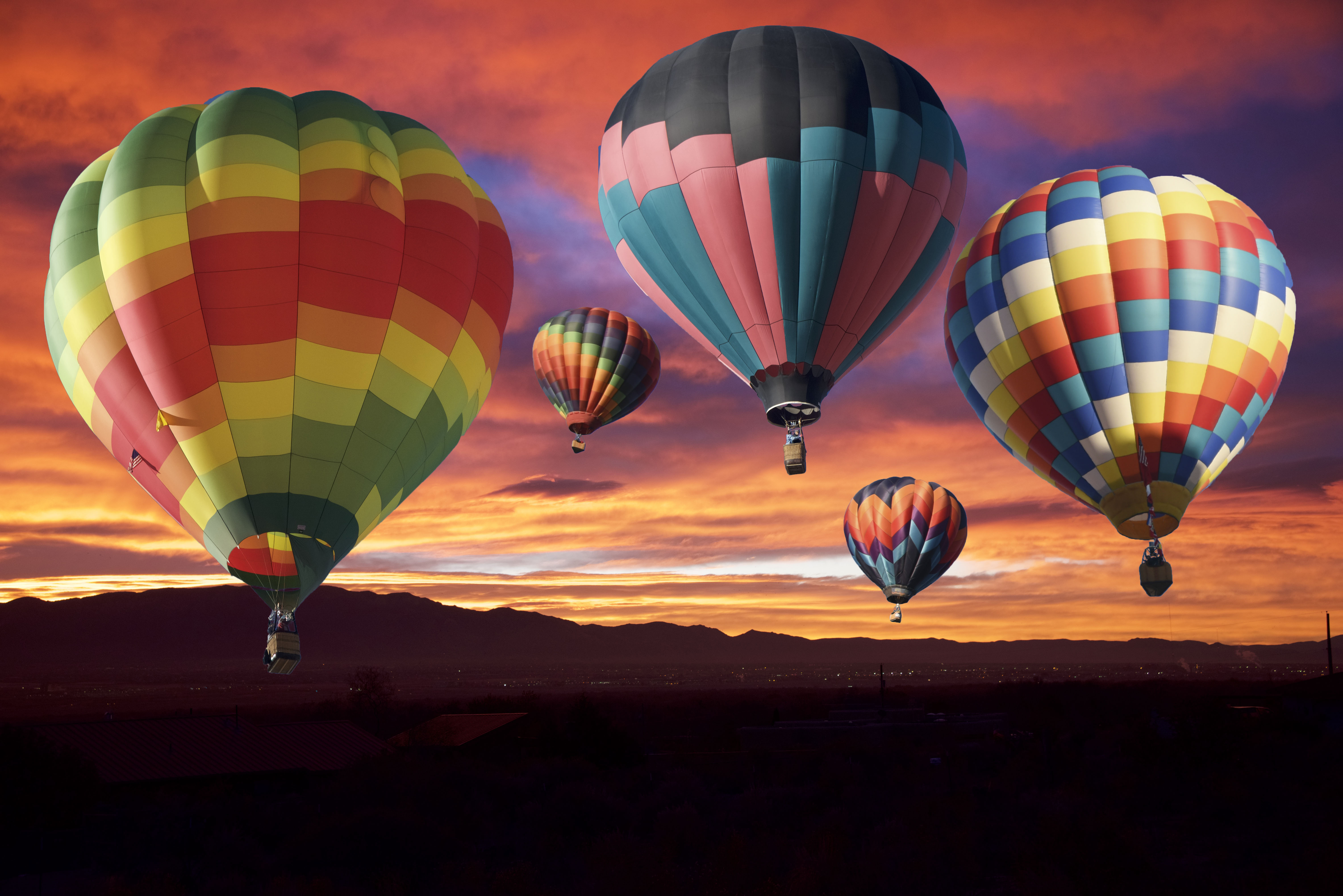 Обои небо, природа, закат, воздушные шары, balloon classic, the sky, nature, sunset, balloons разрешение 6016x4016 Загрузить