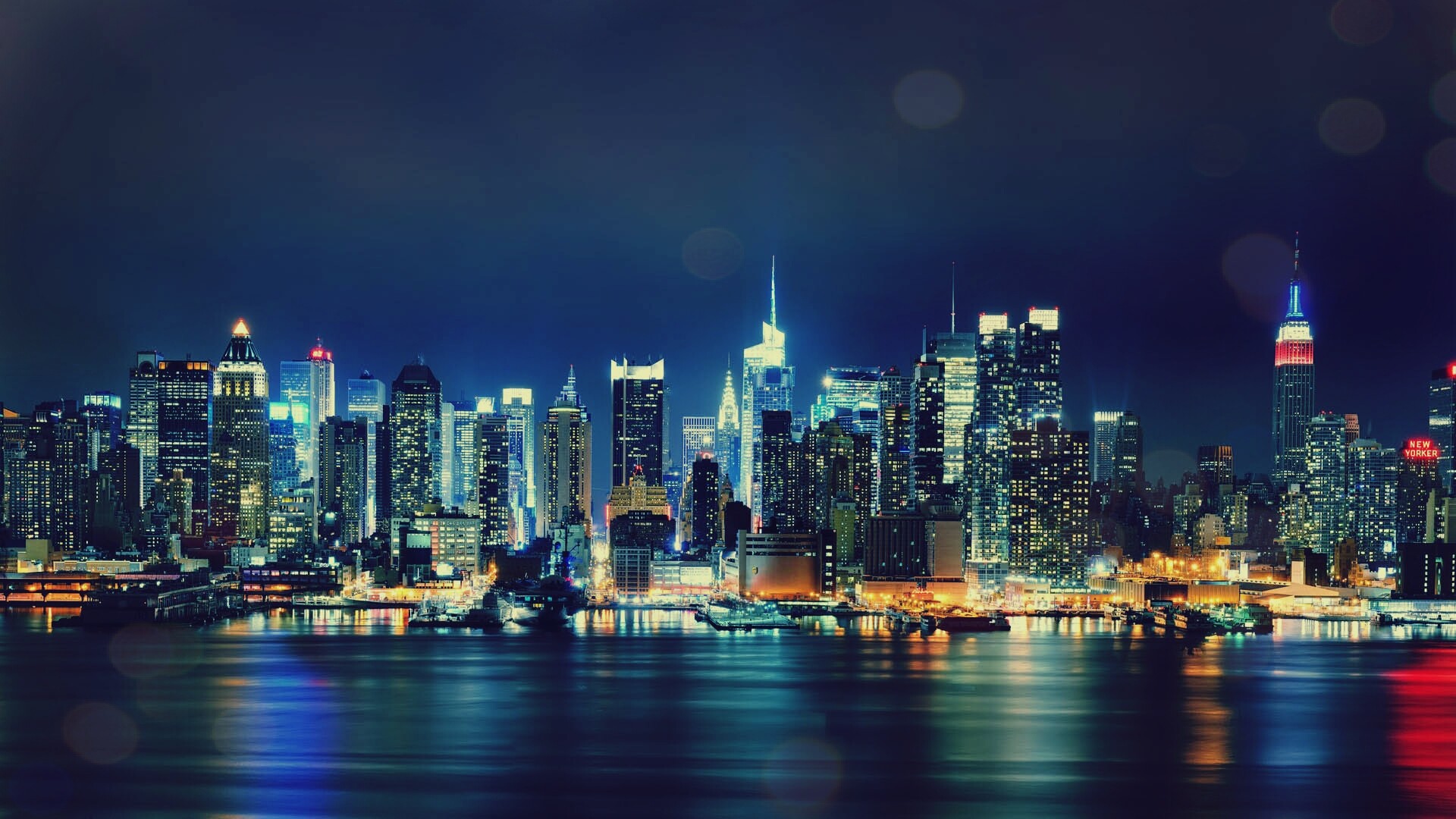 Обои небоскребы, ночной город, сша, нью-йорк, манхеттен, skyscrapers, night city, usa, new york, manhattan разрешение 1920x1080 Загрузить