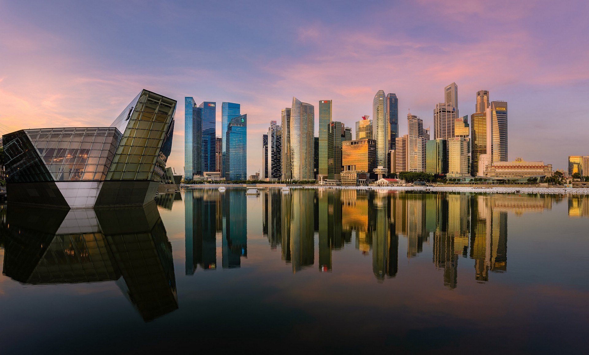 Обои вода, отражение, небоскребы, сингапур, марина бей, water, reflection, skyscrapers, singapore, marina bay разрешение 1920x1160 Загрузить