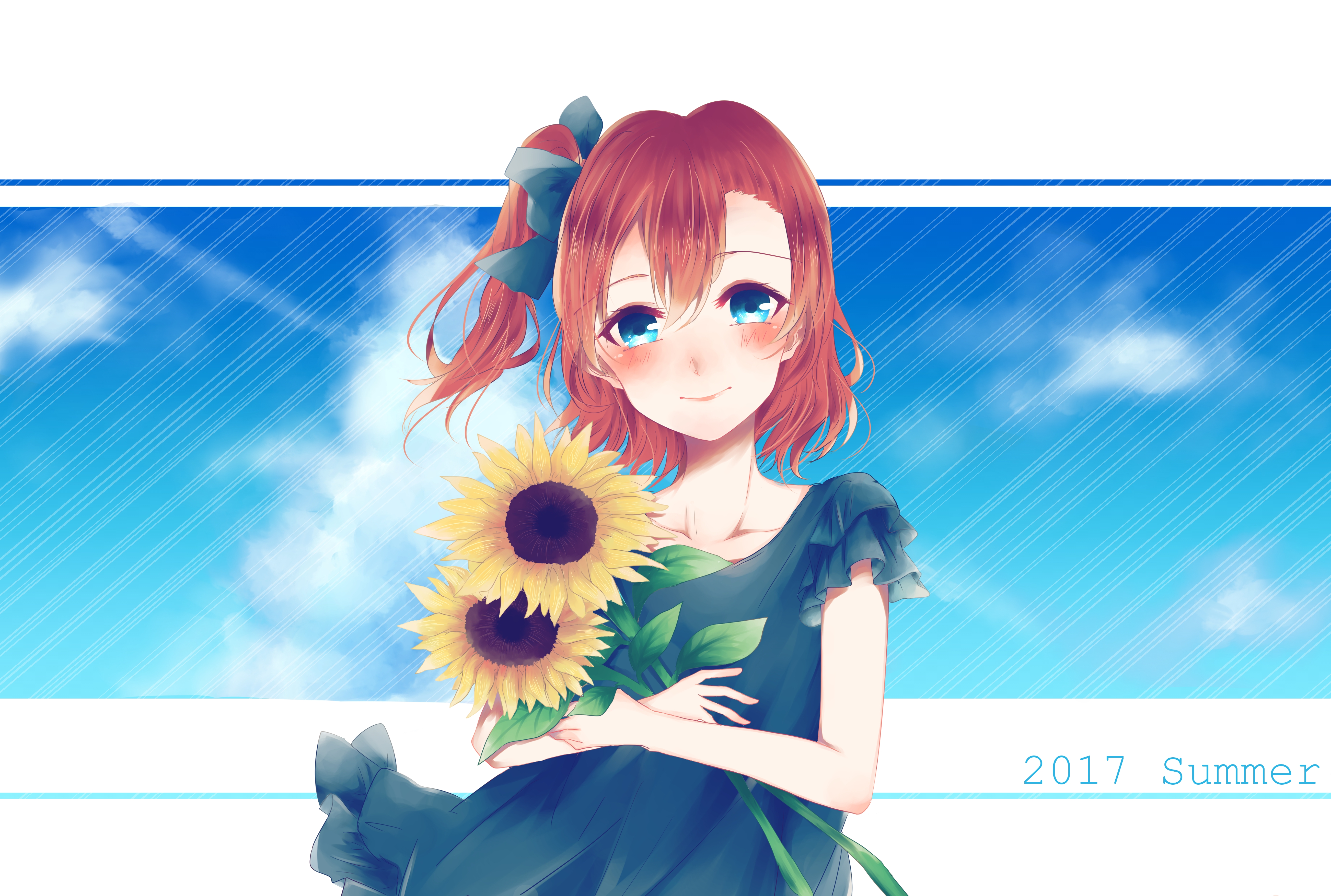 Обои рыжая, подсолнухи, love live, коусака гонока, red, sunflowers, kousaka honoka разрешение 5209x3508 Загрузить