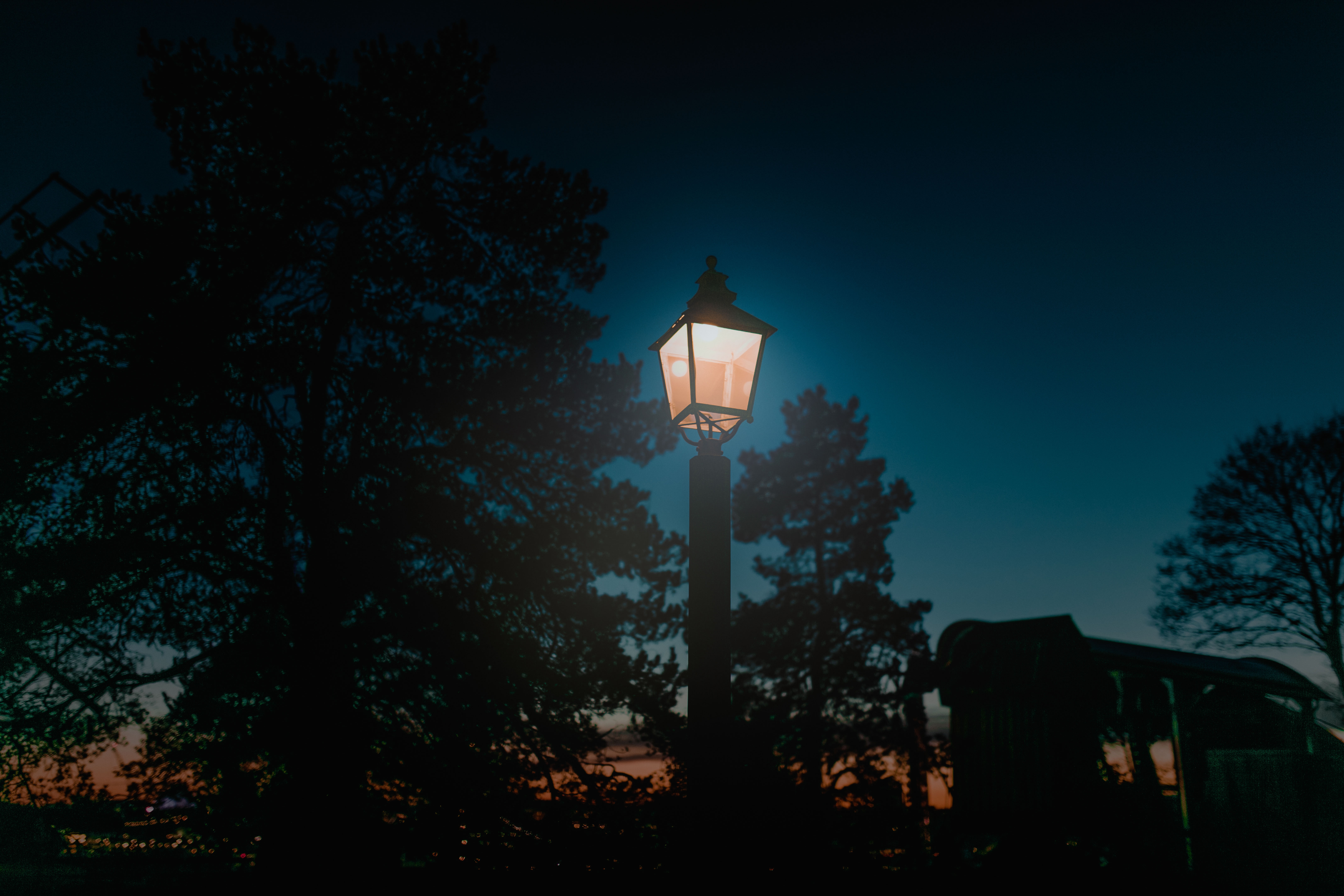 Обои свет, ночь, деревья, улица, фонарь, столб, light, night, trees, street, lantern, post разрешение 6480x4320 Загрузить