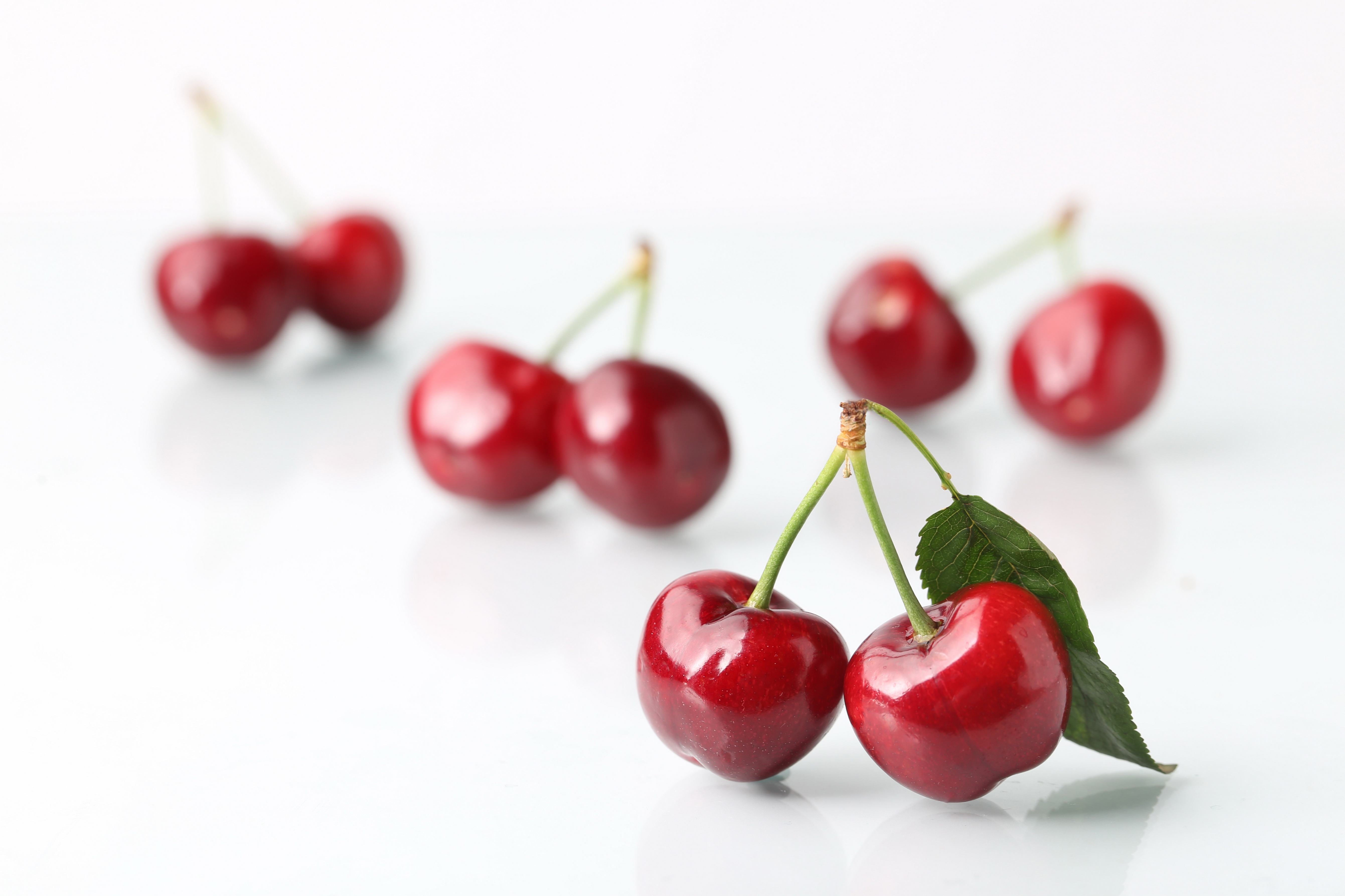 Обои черешня, ягоды, белый фон, вишня, cherry, berries, white background разрешение 5363x3575 Загрузить