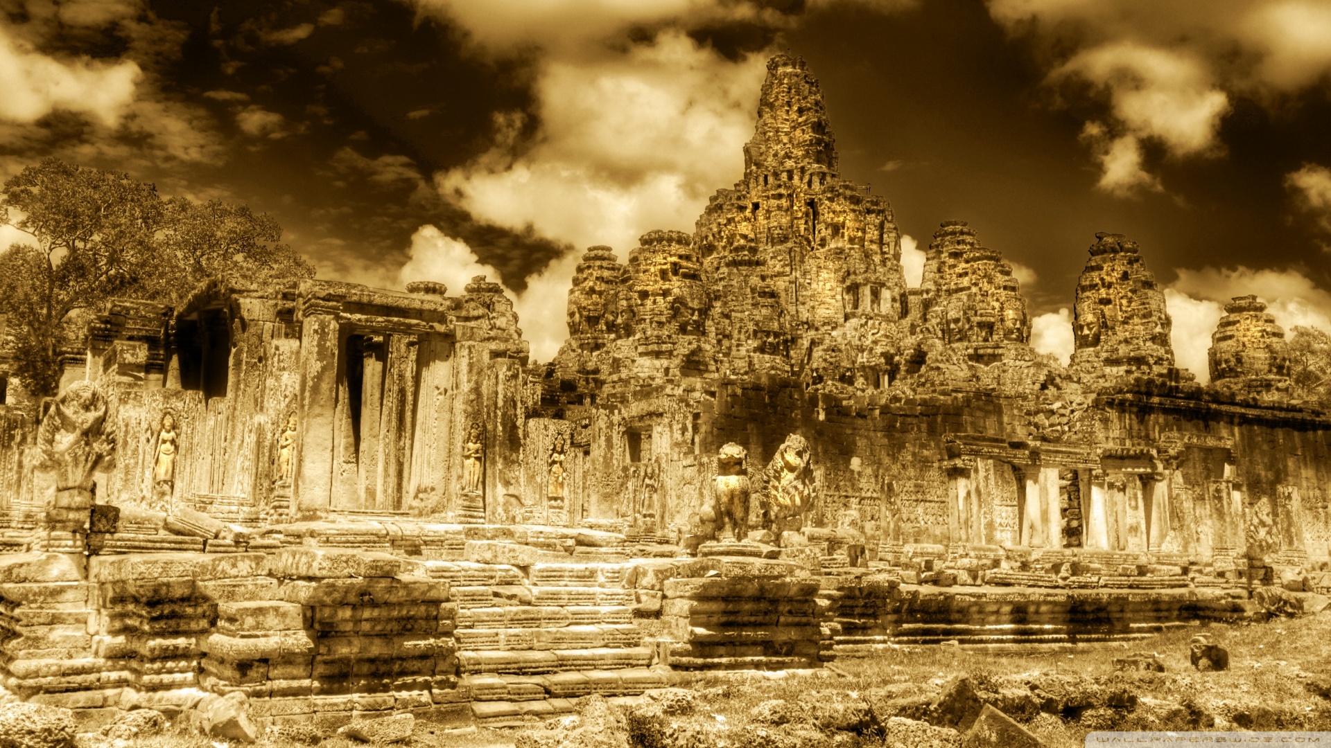 Обои храм, камбоджа, храмовый комплекс, ангкор-ват, пномпень, temple, cambodia, the temple complex, angkor wat, phnom penh разрешение 1920x1080 Загрузить