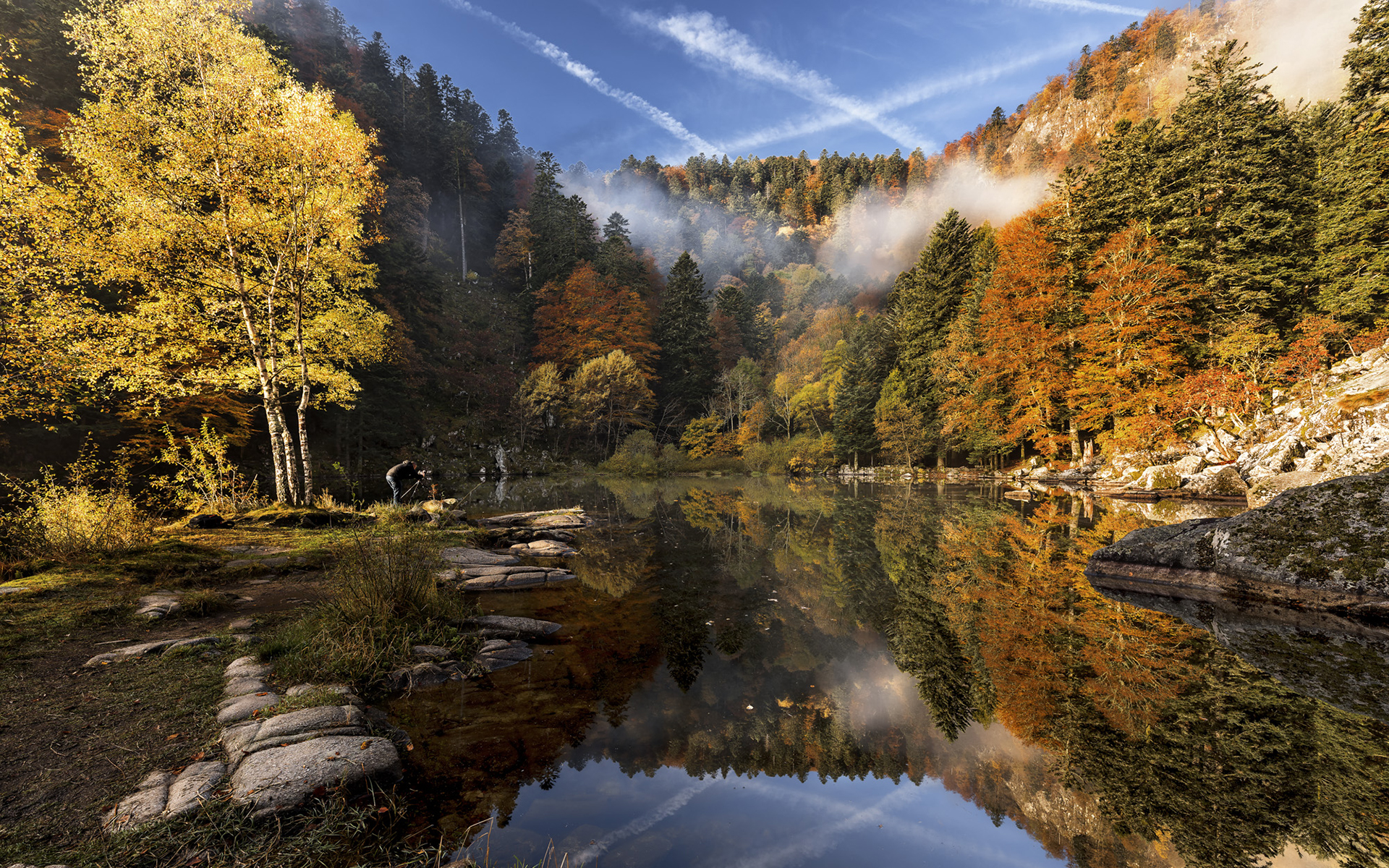 Обои река, природа, лес, осень, etienne ruff, river, nature, forest, autumn разрешение 1920x1200 Загрузить