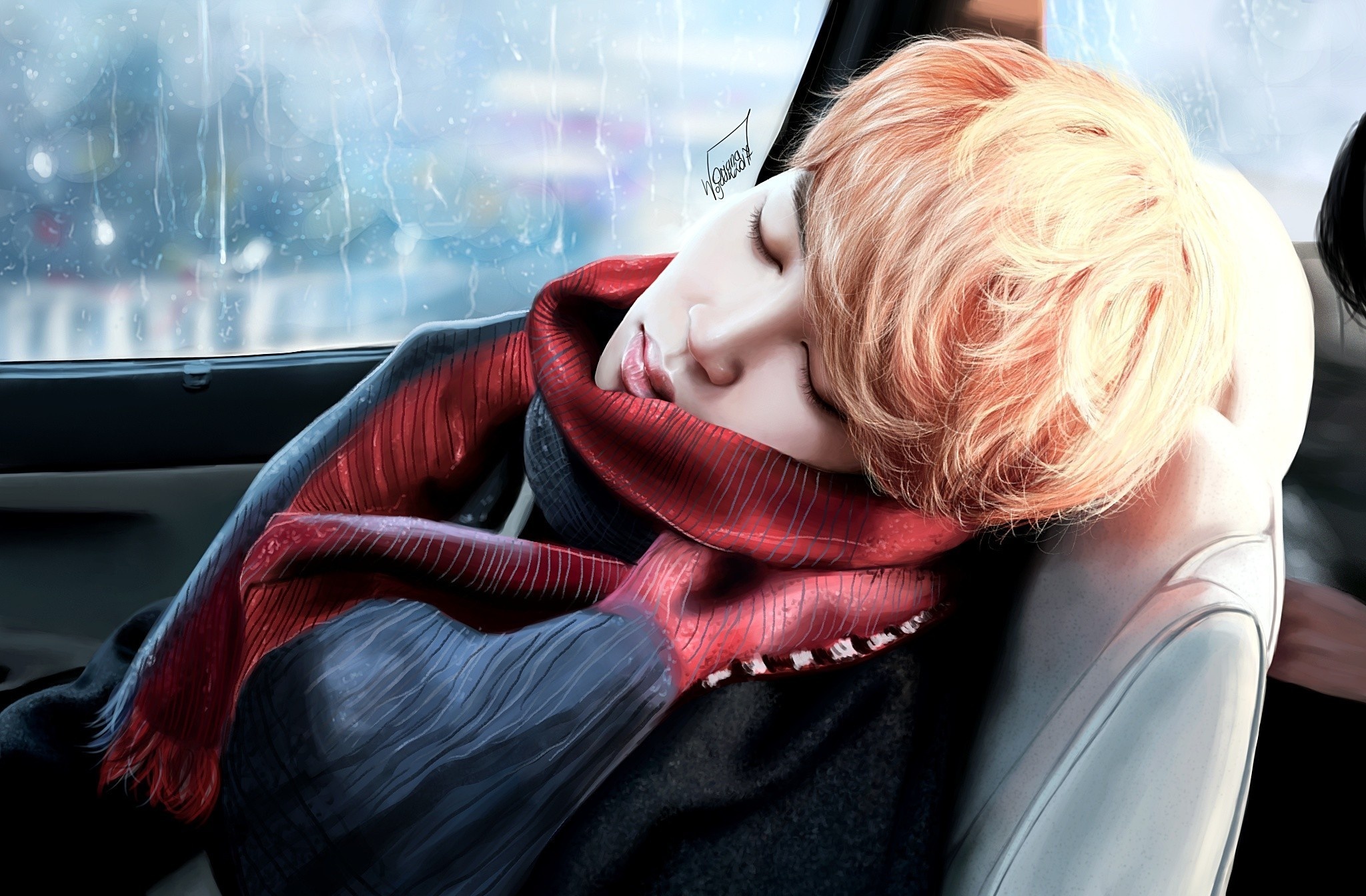 Обои арт, девушка, спит, авто, шарф, bts, park ji min, by xcollecx, bangtan boys, xcollecx, art, girl, sleeping, auto, scarf разрешение 2048x1344 Загрузить