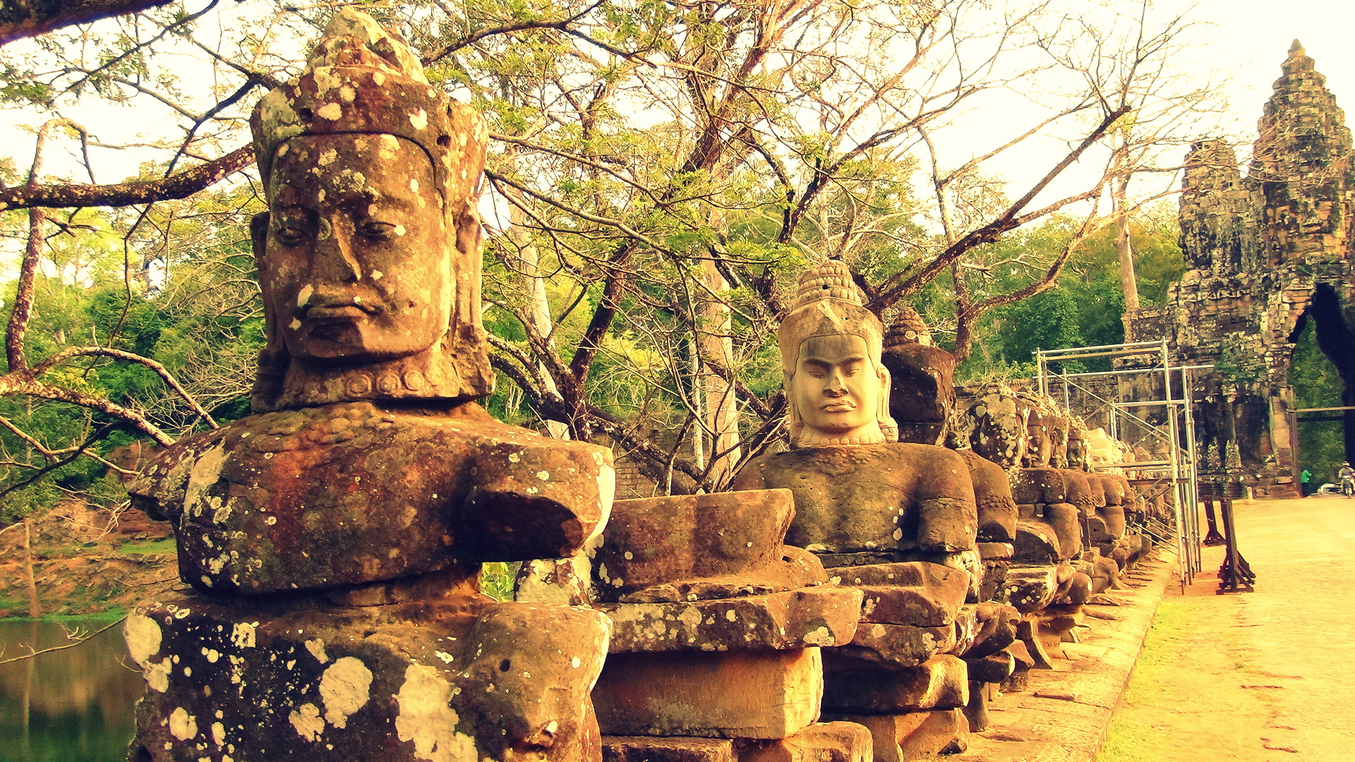 Обои статуи, камбоджа, ангкор ват, храмовый комплекс, statues, cambodia, angkor wat, the temple complex разрешение 1920x1080 Загрузить