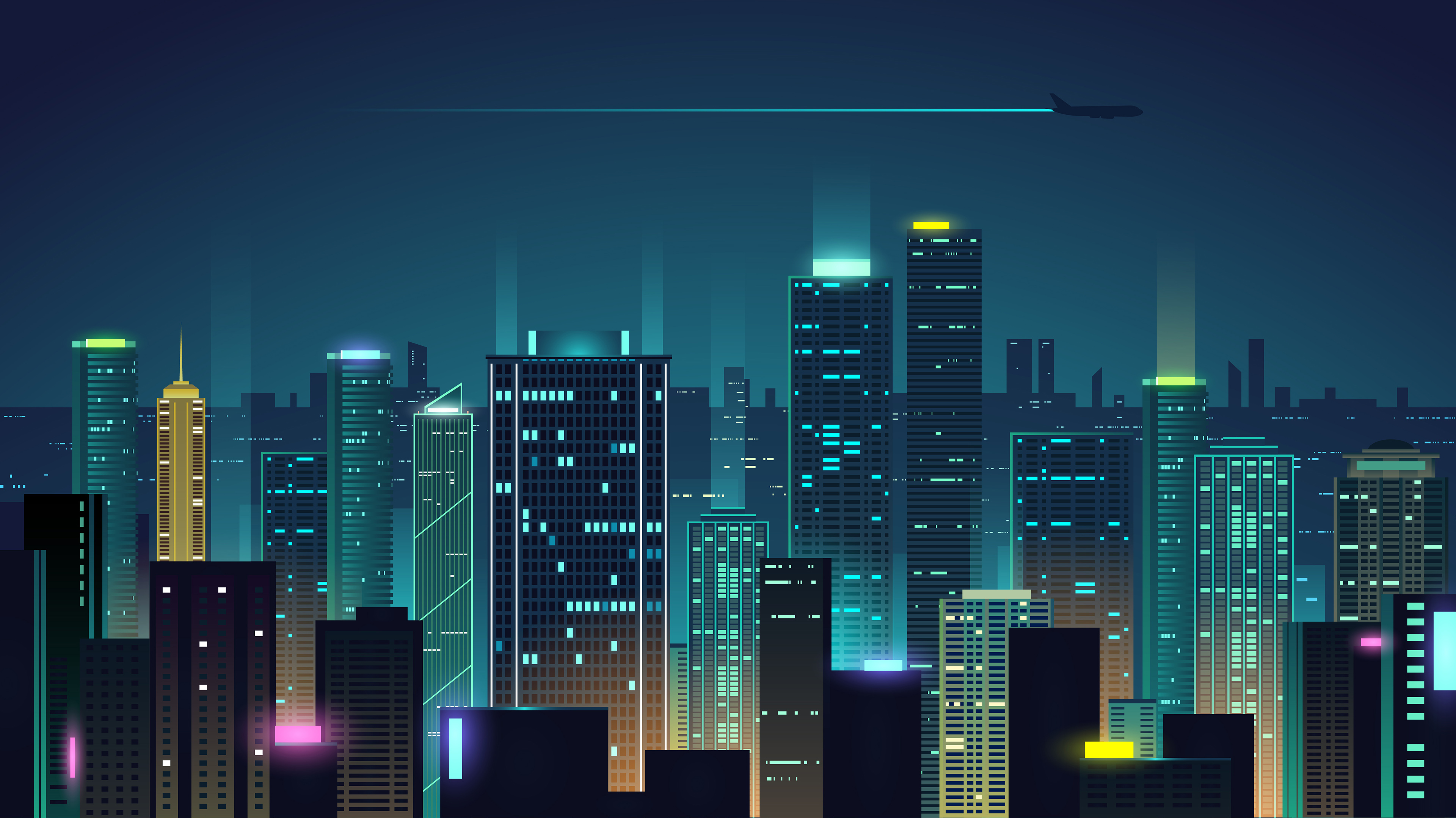 Обои ночь, огни, вектор, город, графика, night, lights, vector, the city, graphics разрешение 3840x2160 Загрузить