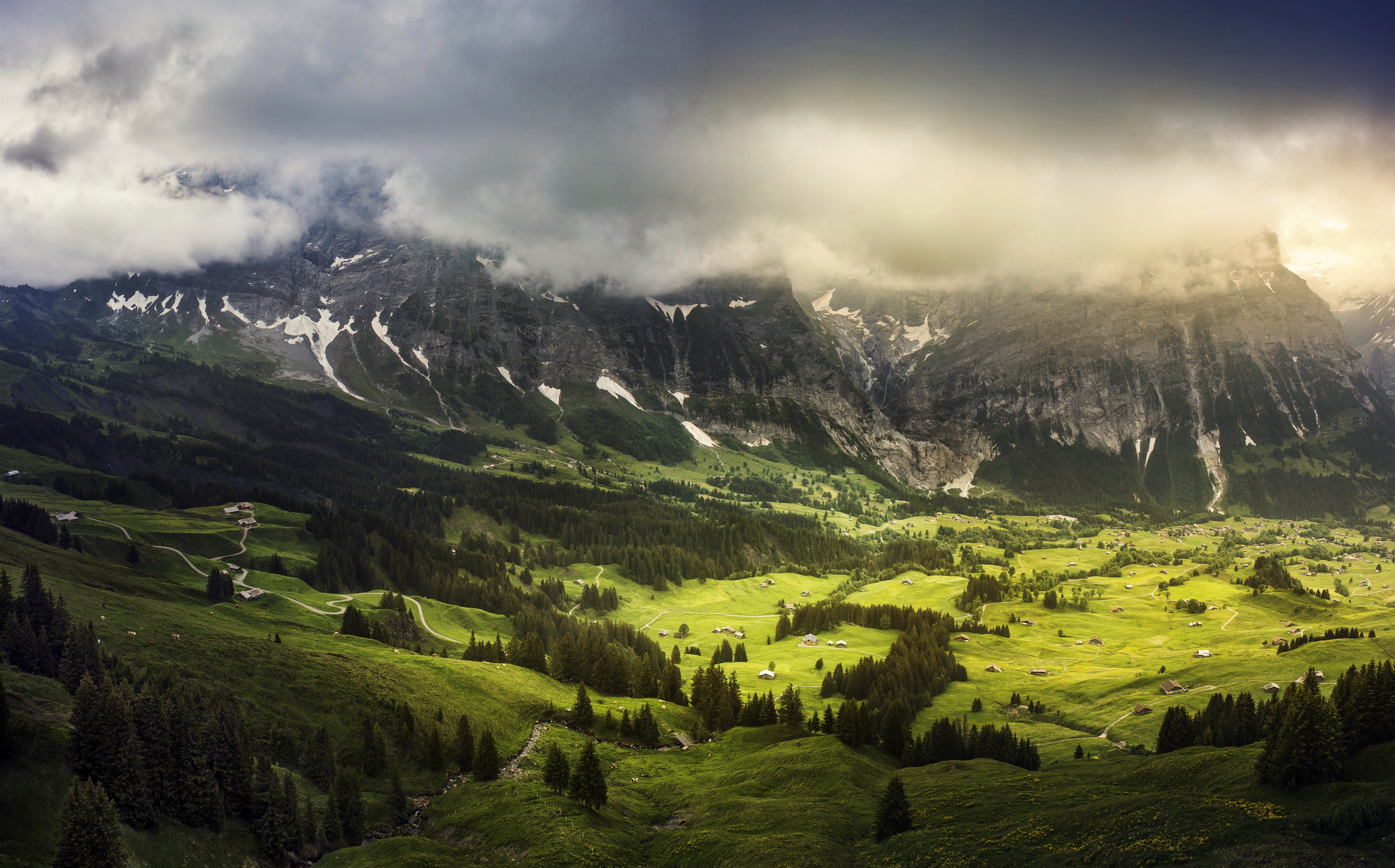 Обои трава, горы, пейзаж, швейцария, луг, grass, mountains, landscape, switzerland, meadow разрешение 3216x2001 Загрузить