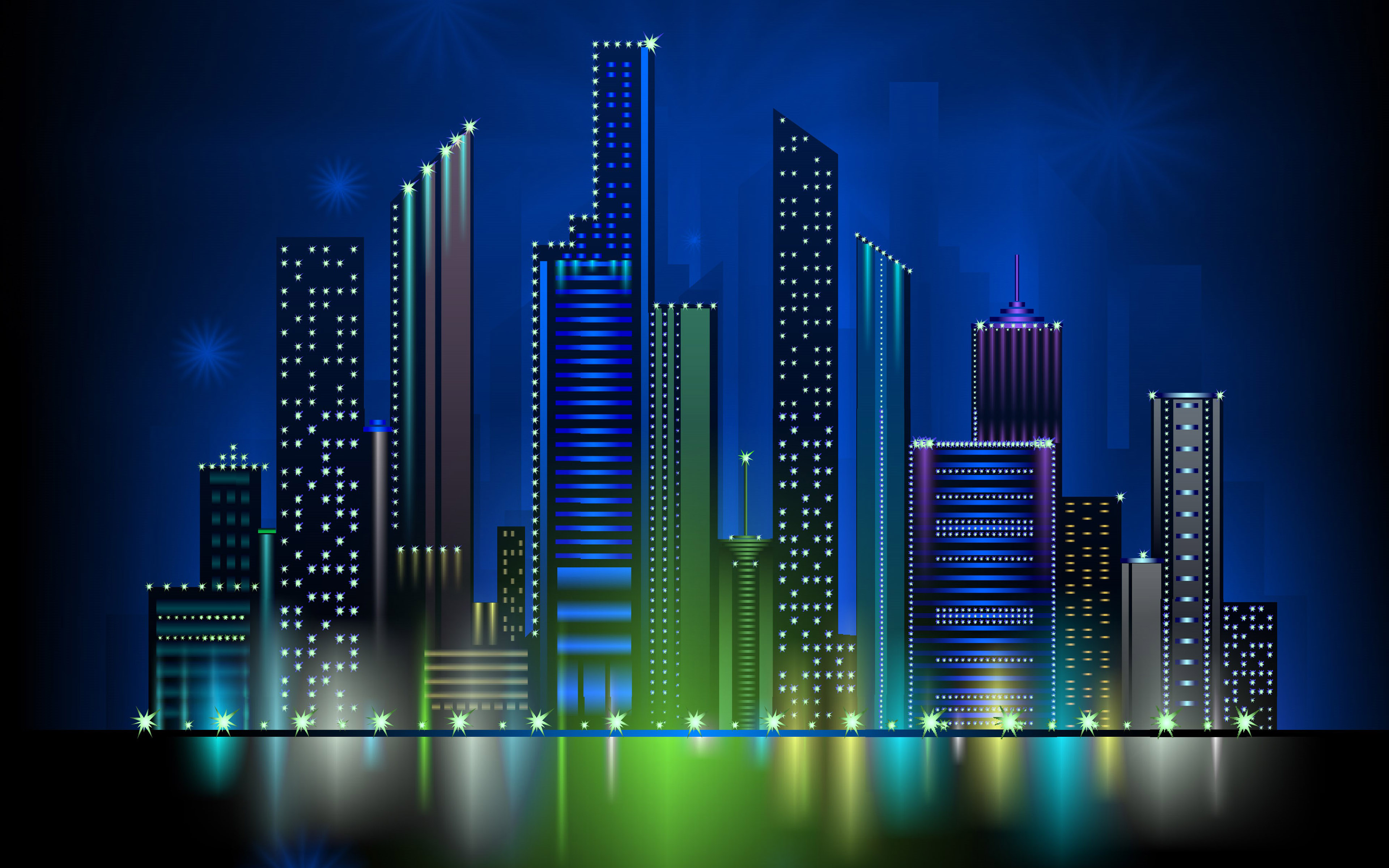 Обои ночь, огни, вектор, город, графика, night, lights, vector, the city, graphics разрешение 3840x2400 Загрузить