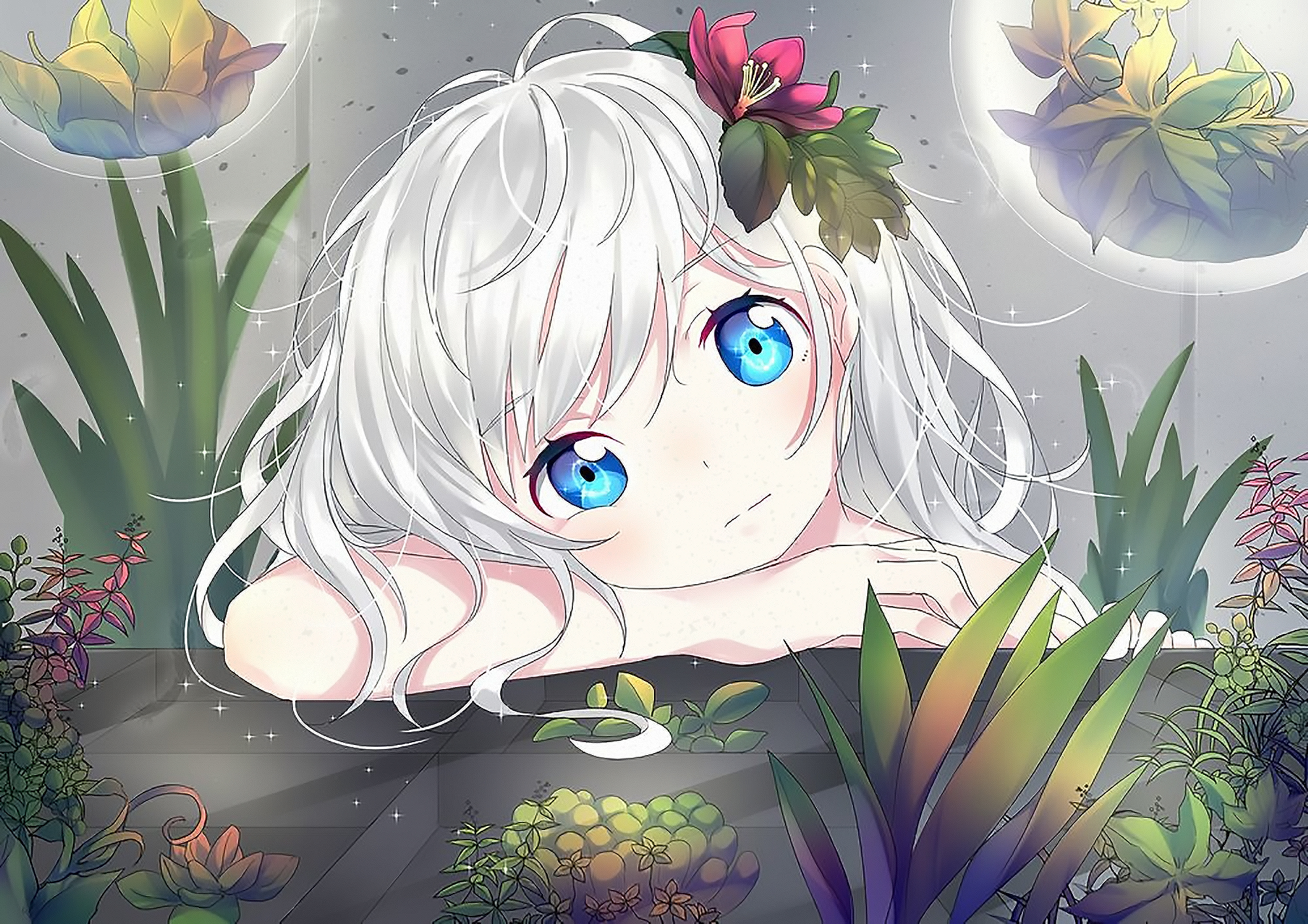 Обои девушка, аниме, лицо, голубые глаза, girl, anime, face, blue eyes разрешение 1920x1357 Загрузить