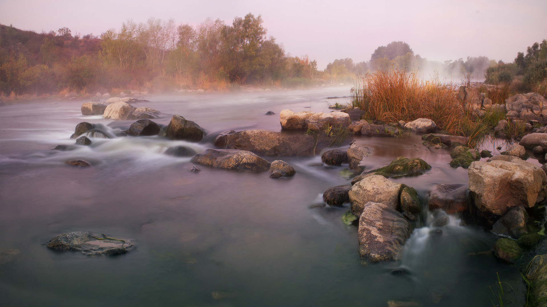 Обои река, природа, туман, осень, river, nature, fog, autumn разрешение 1920x1080 Загрузить