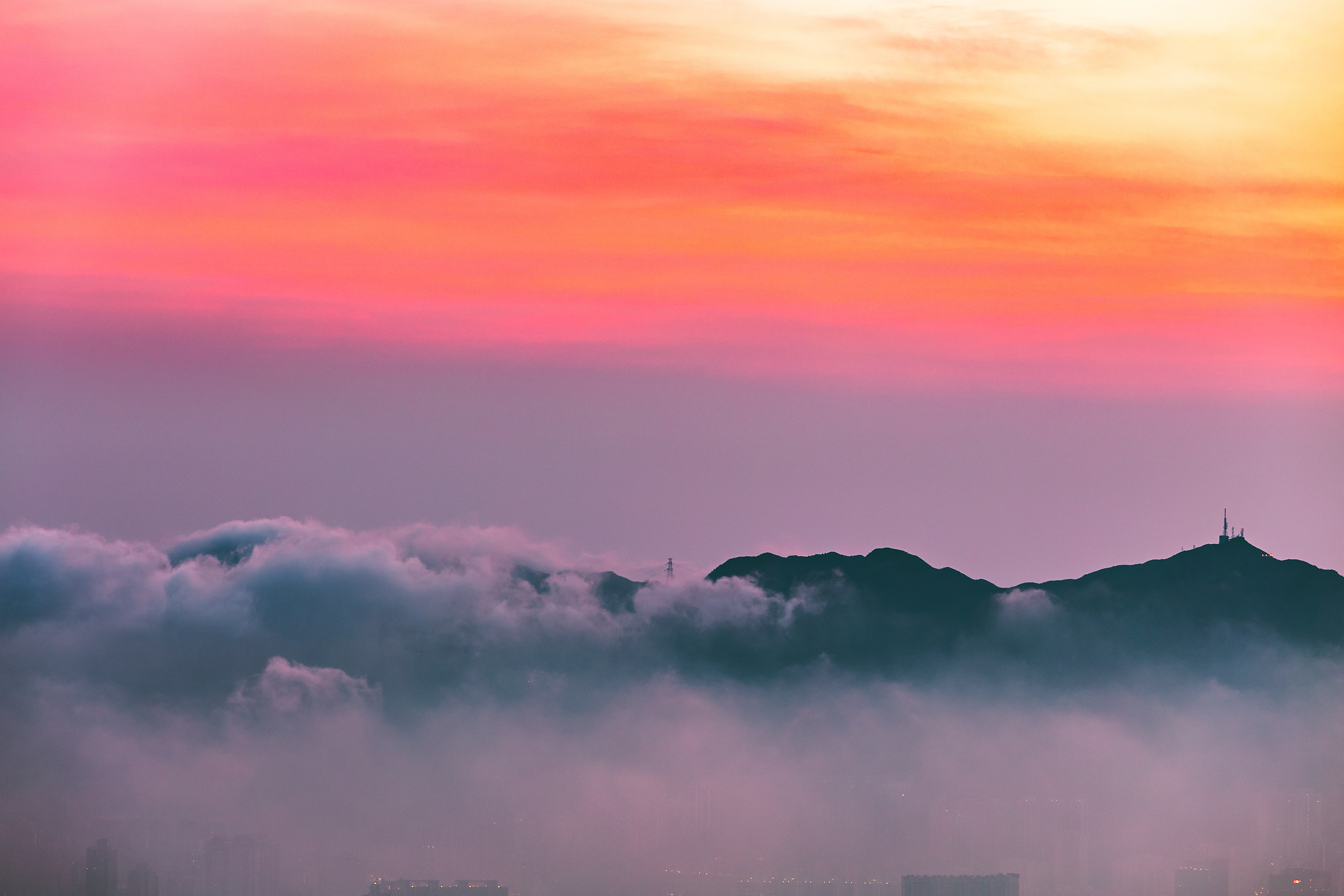 Обои облака, горы, закат, горизонт, clouds, mountains, sunset, horizon разрешение 5472x3648 Загрузить