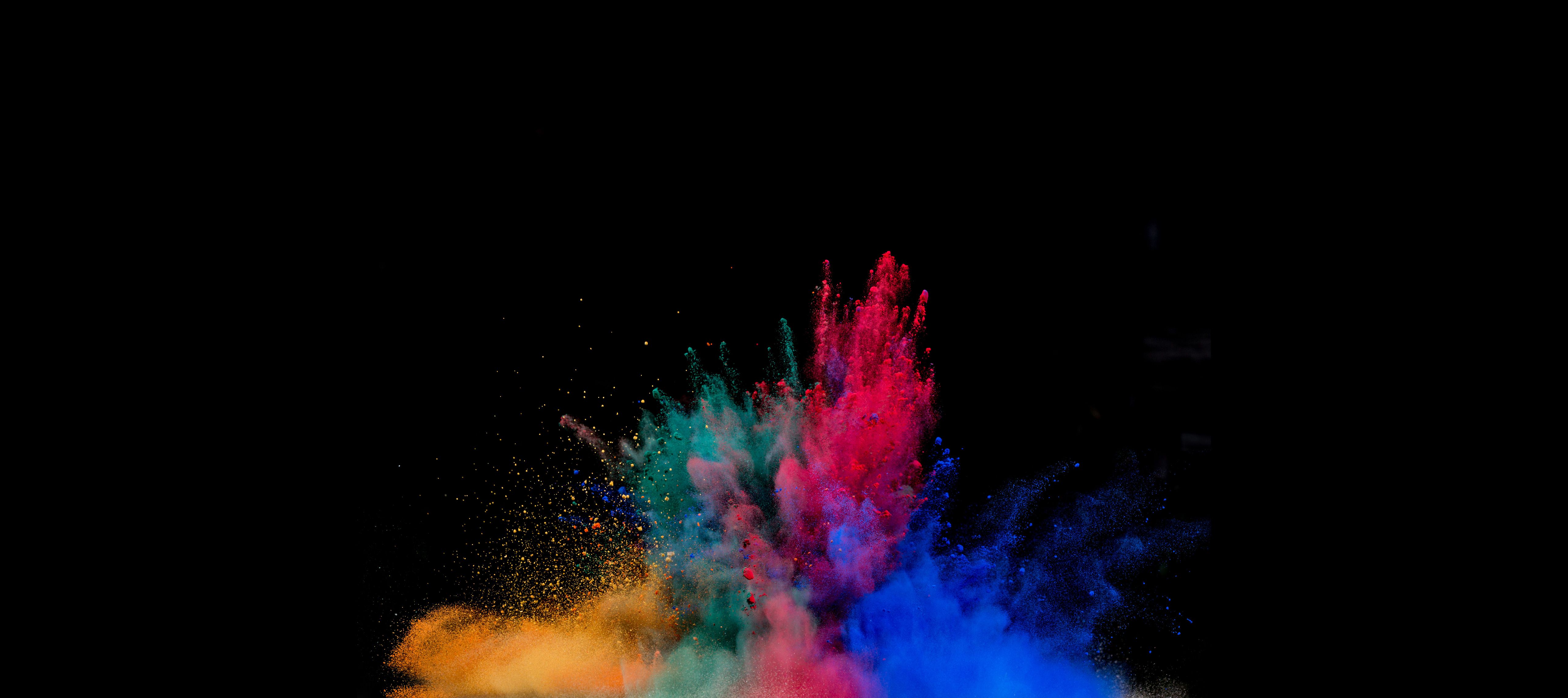 Обои разноцветный, черный фон, взрыв, цветной, порошок, colorful, black background, the explosion, color, powder разрешение 5120x2280 Загрузить