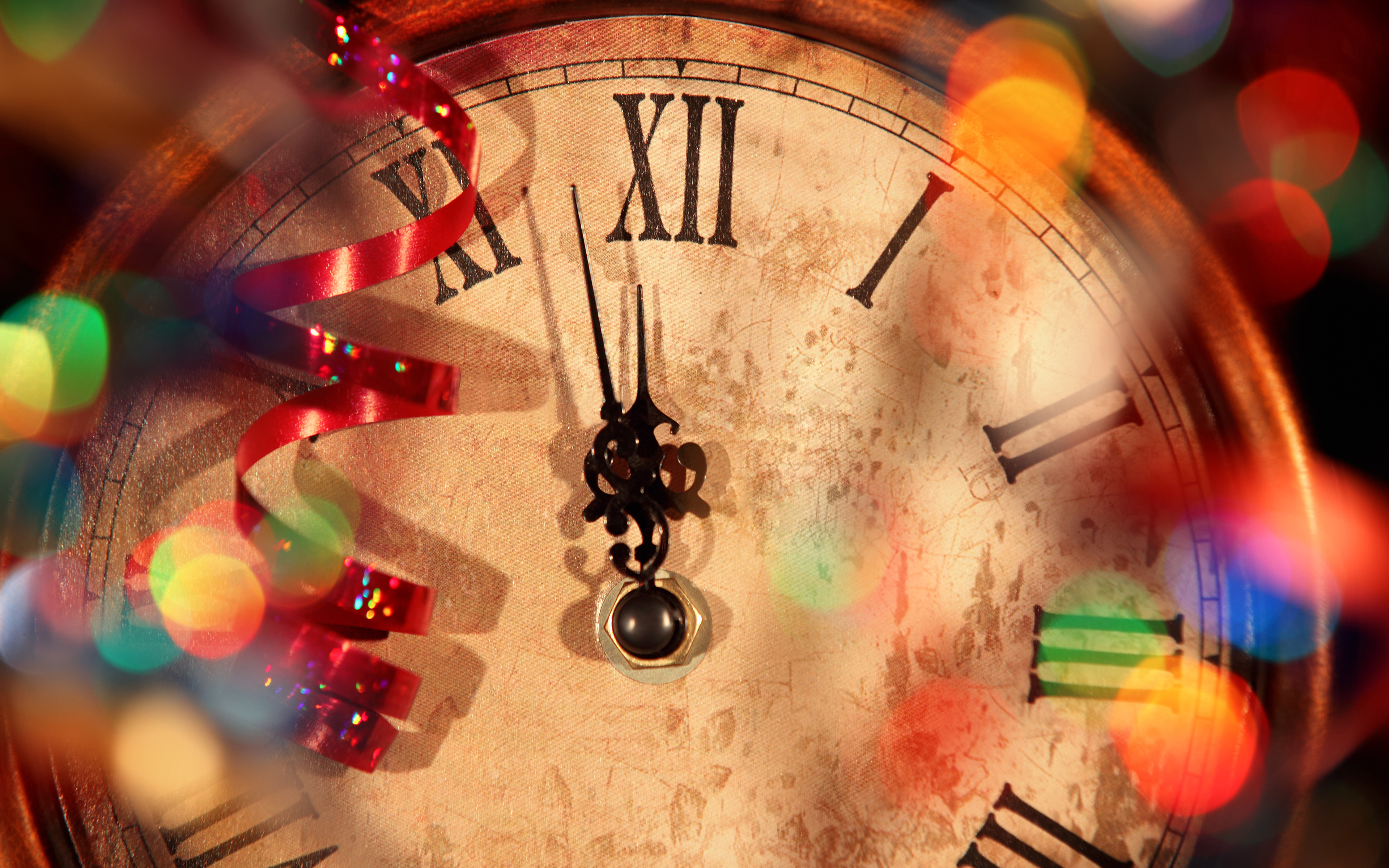 Обои новый год, часы, стрелки, двенадцать часов, new year, watch, arrows, twelve hours разрешение 3840x2400 Загрузить