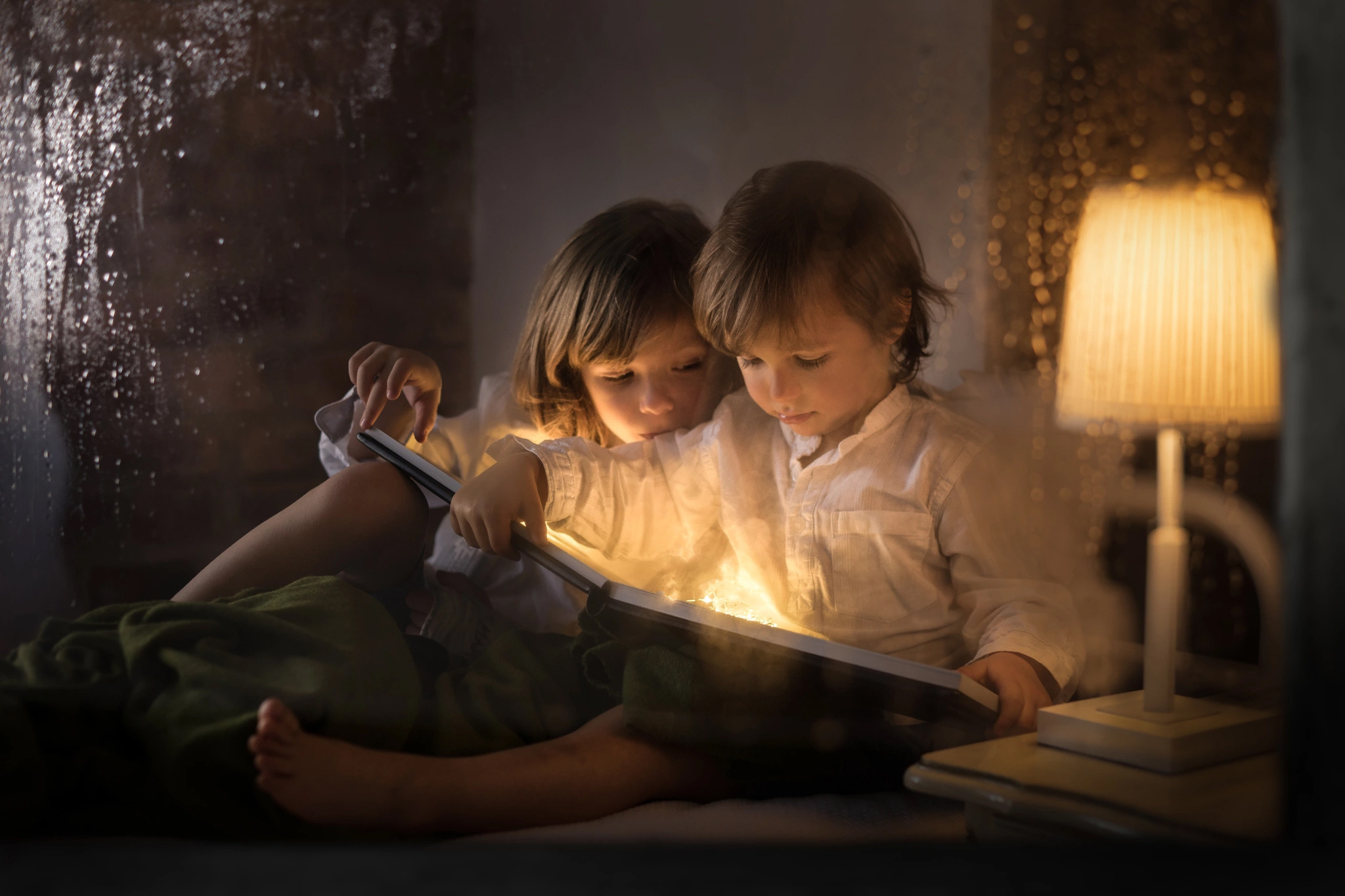Читать на ночь взрослым. Вечер для детей. Фотосессия чтение книги на ночь детям. Девушка и мальчиков вечером. Дети читают.