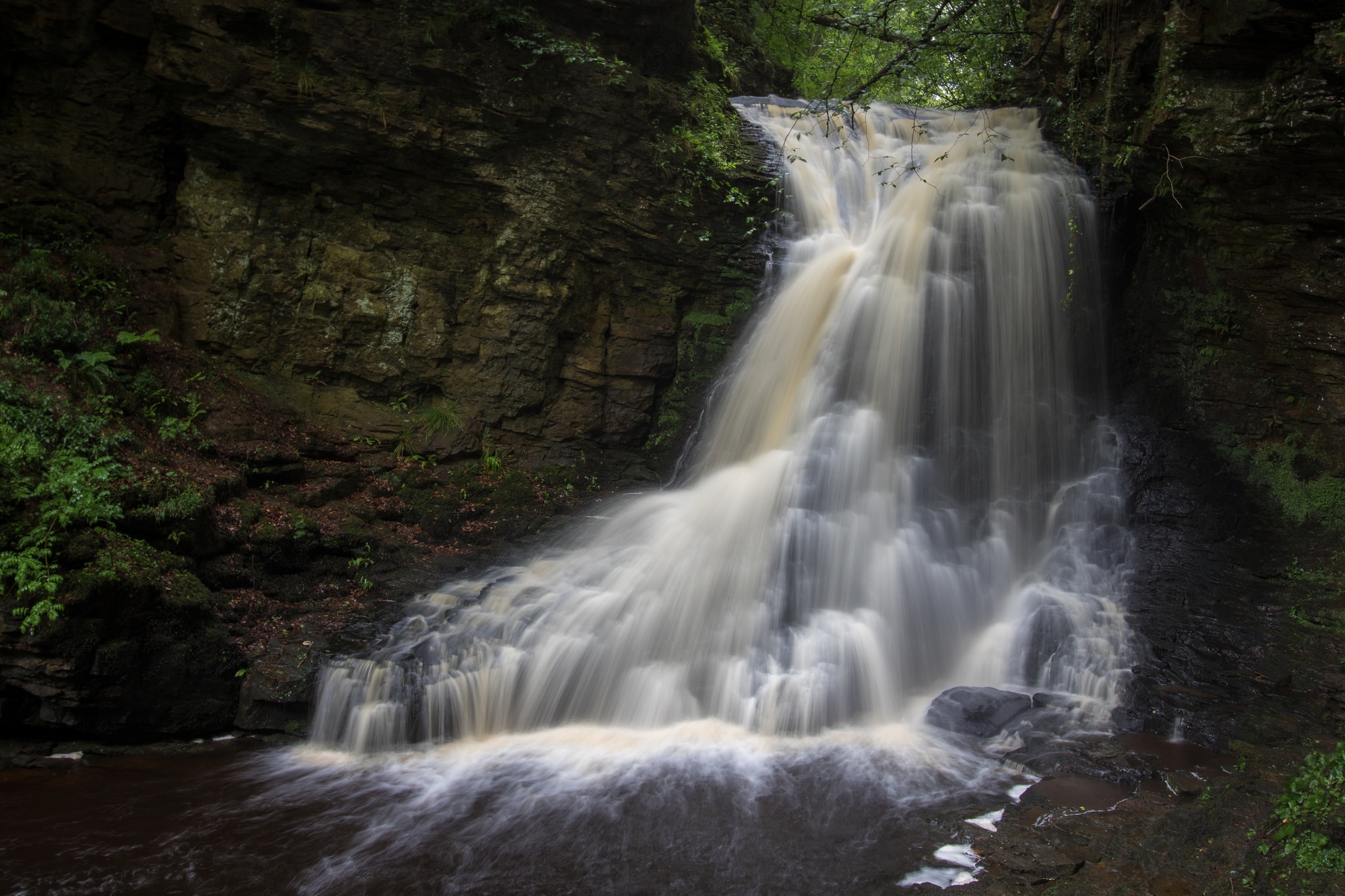 Обои деревья, скалы, природа, пейзаж, водопад, поток, trees, rocks, nature, landscape, waterfall, stream разрешение 2048x1365 Загрузить