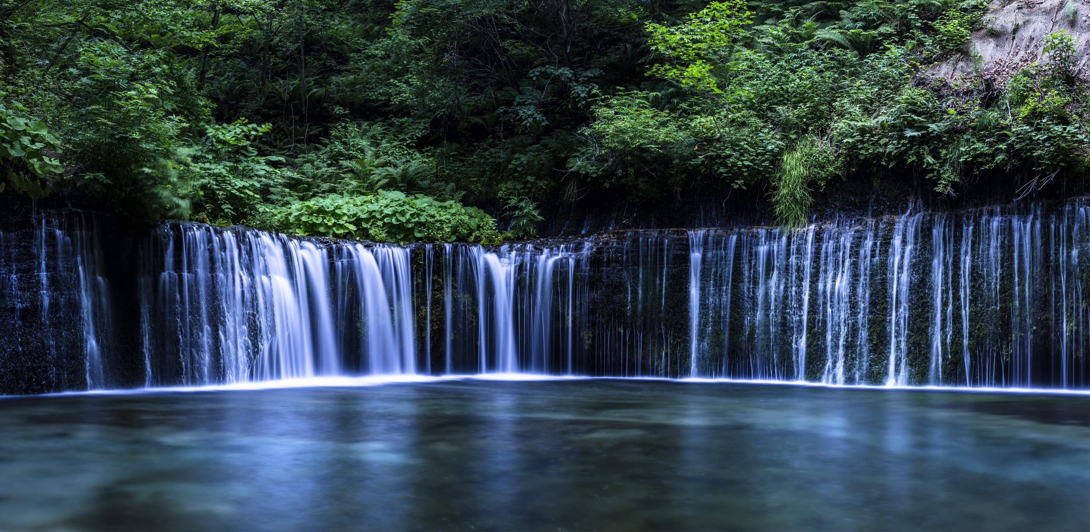 Обои деревья, вода, река, камни, водопад, поток, trees, water, river, stones, waterfall, stream разрешение 3500x1710 Загрузить