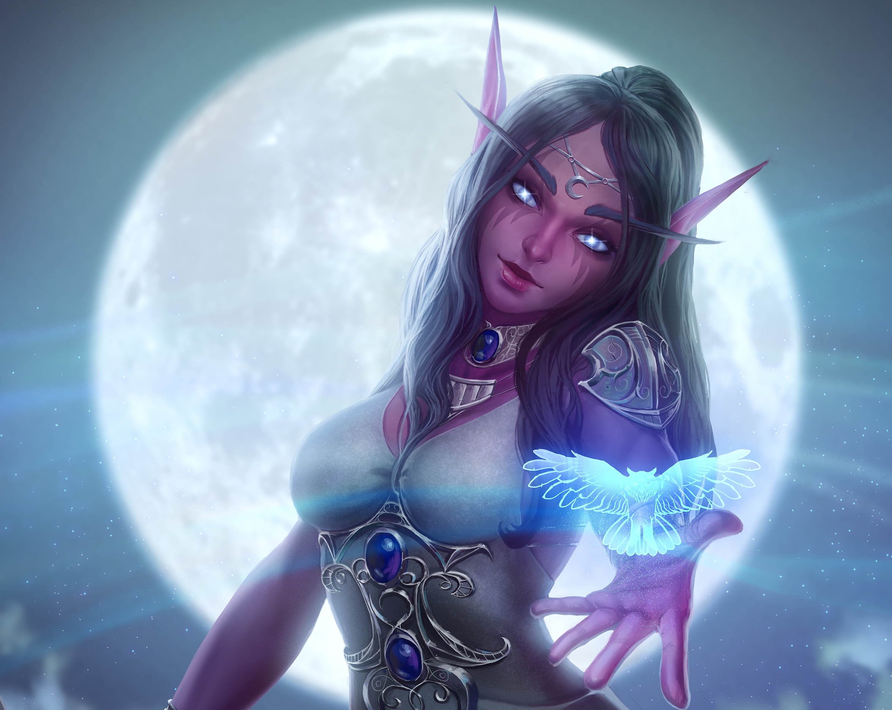 Скачать обои арт, tyrande, девушка, варкрафт, ночная эльфийка разрешение  2560x1600 #228196