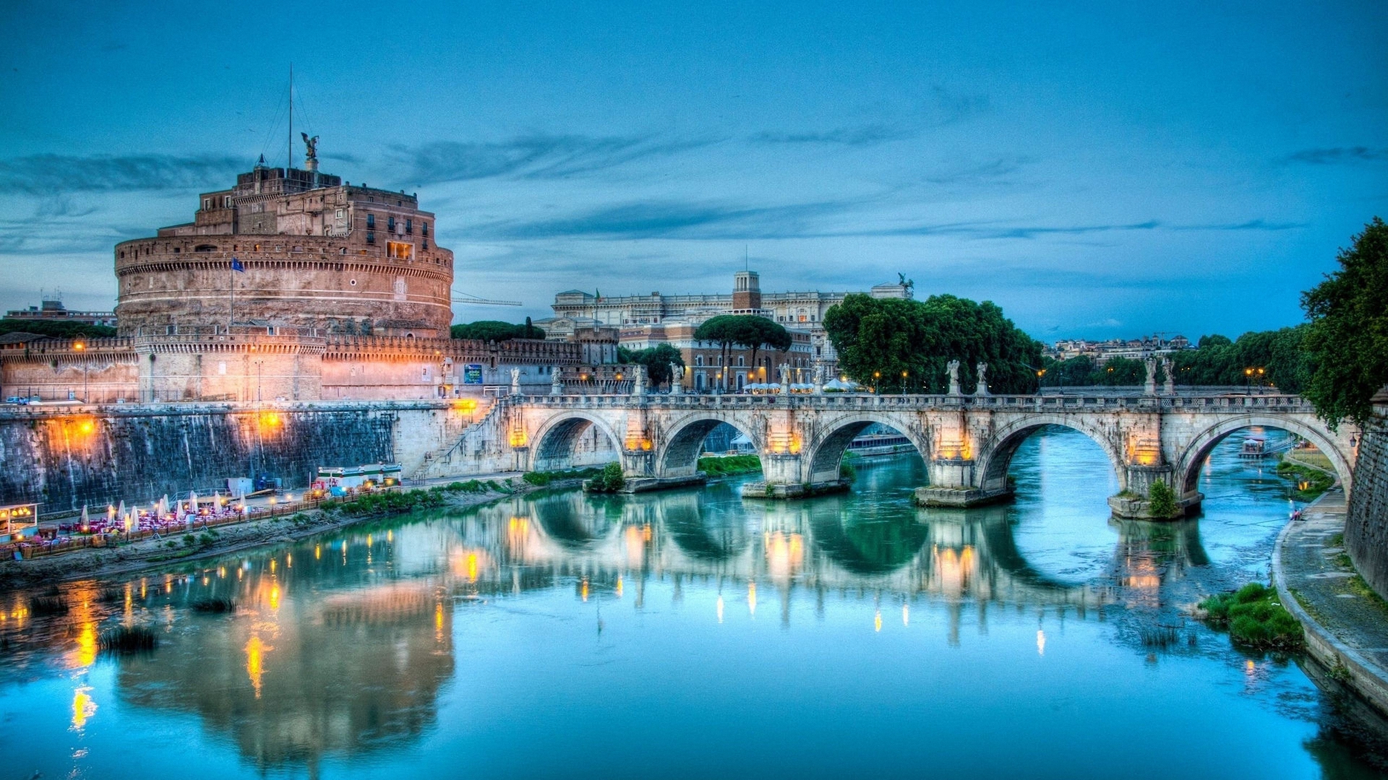 Обои река, мост, италия, рим, замок святого ангела, тибр, river, bridge, italy, rome, castel sant'angelo, the tiber разрешение 2708x1523 Загрузить