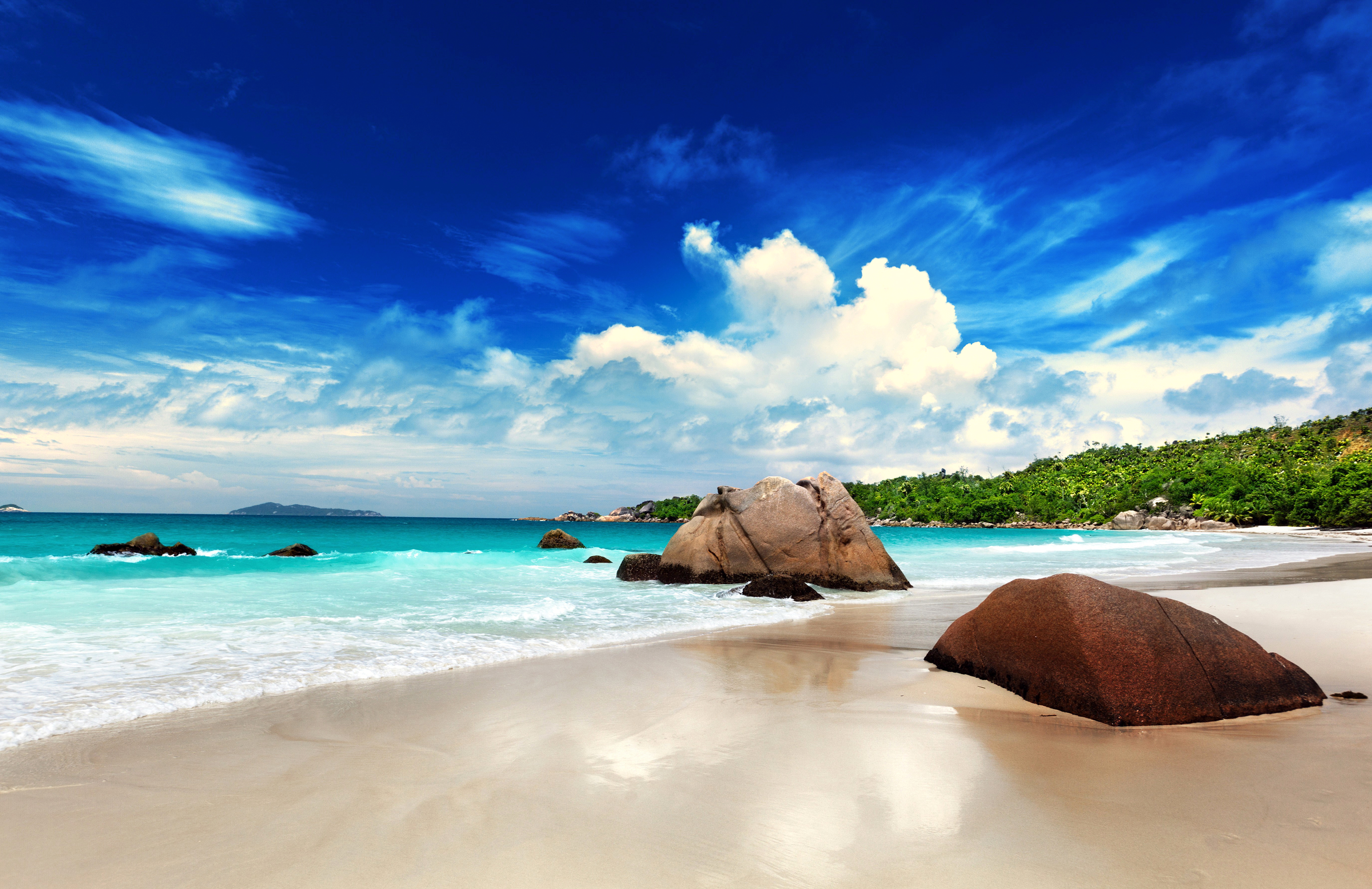 Обои море, пляж, тропики, сейшелы, sea, beach, tropics, seychelles разрешение 5500x3565 Загрузить