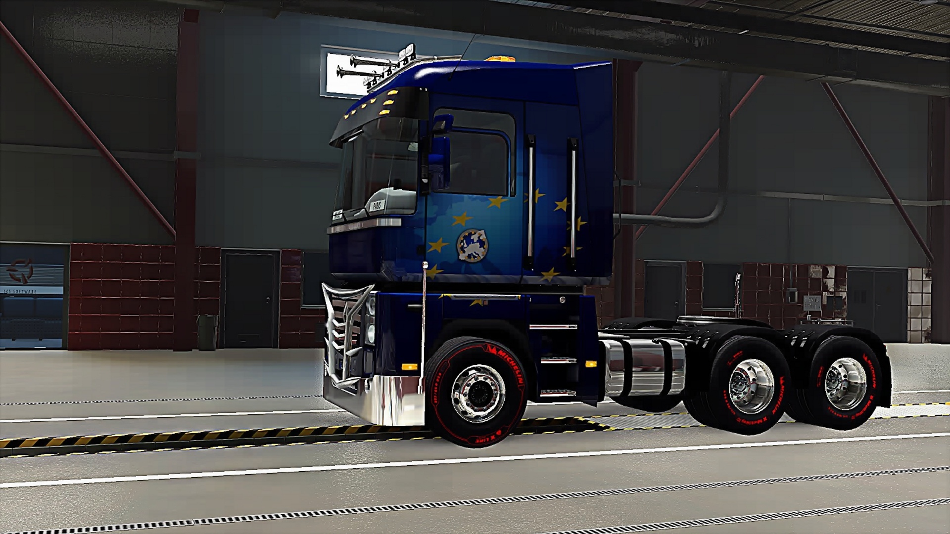 Скачать обои гараж, renault, фура, euro truck simulator 2, garage  разрешение 1024x600 #256356