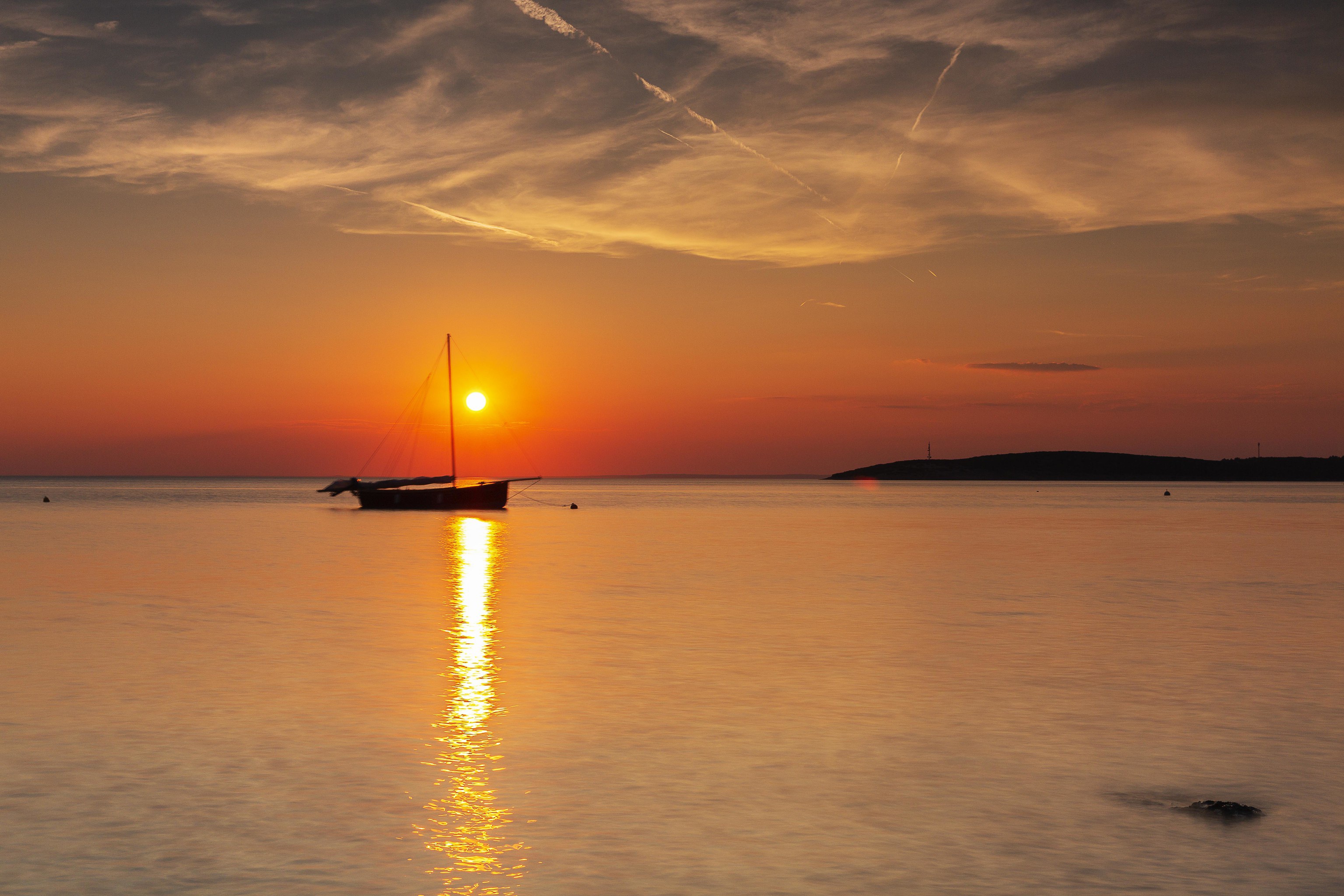 Обои закат, море, лодка, sunset, sea, boat разрешение 3072x2048 Загрузить