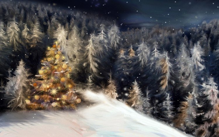 природа дом зимой снег ночь деревья бесплатно